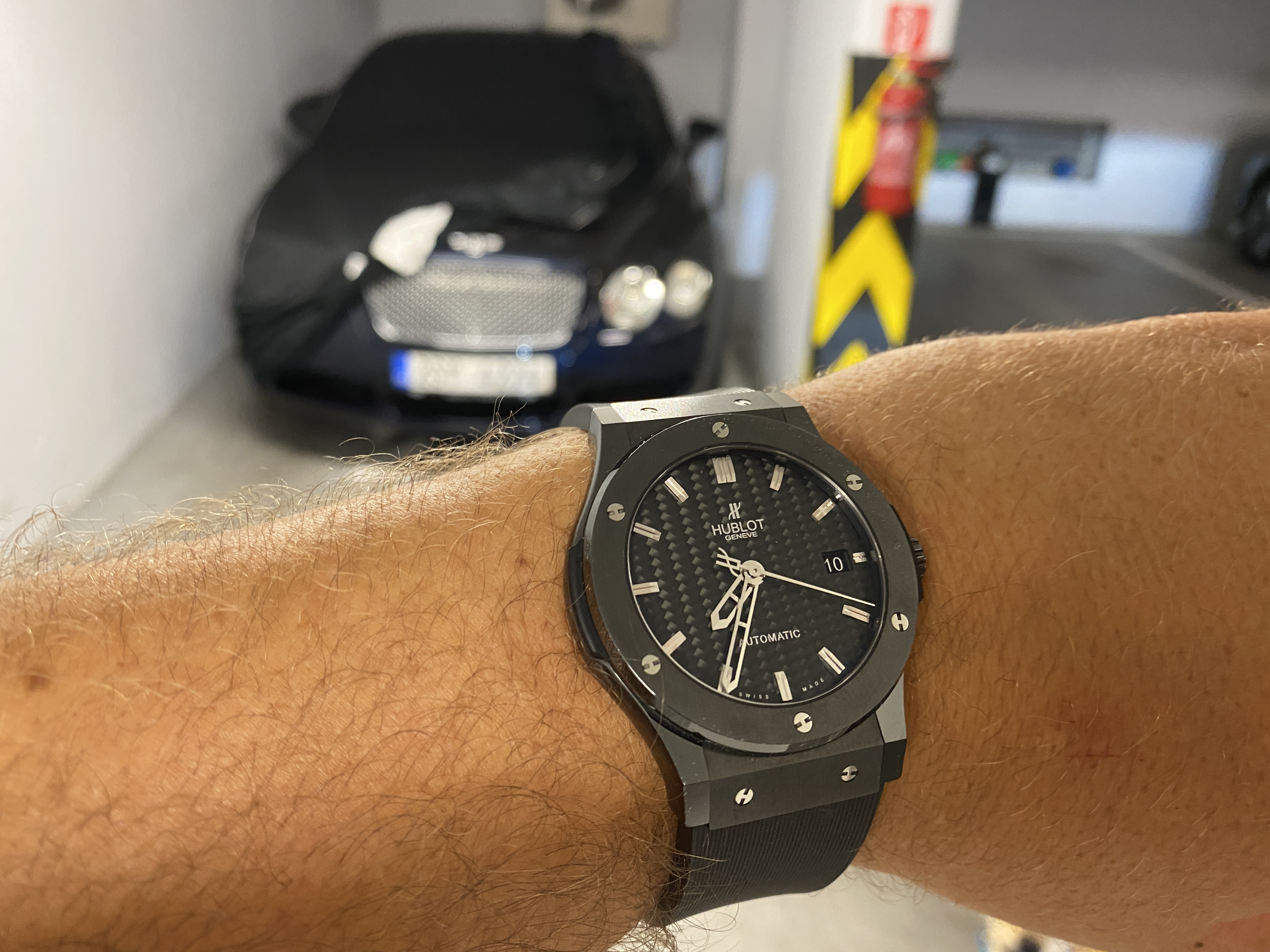 black watch in garage