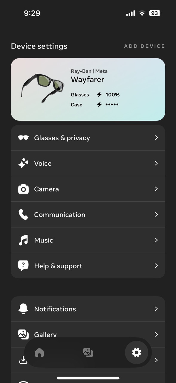 device settings wayfarer