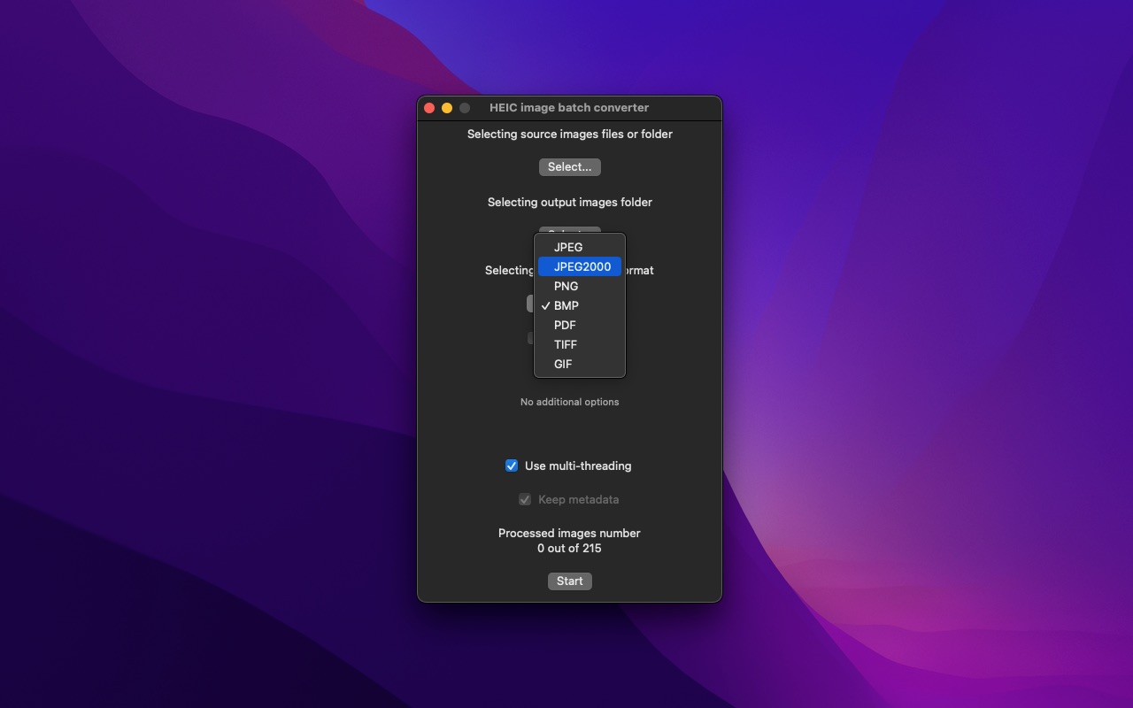 heic converter format selection