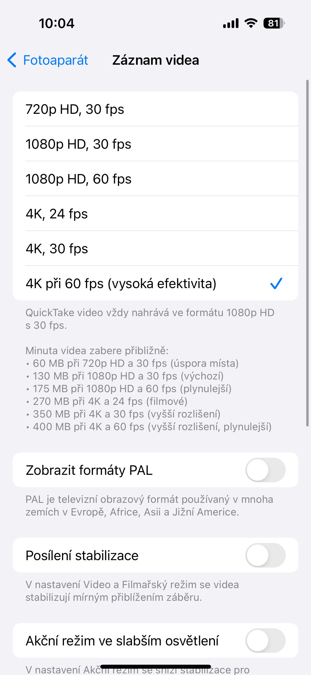 iphone video settings