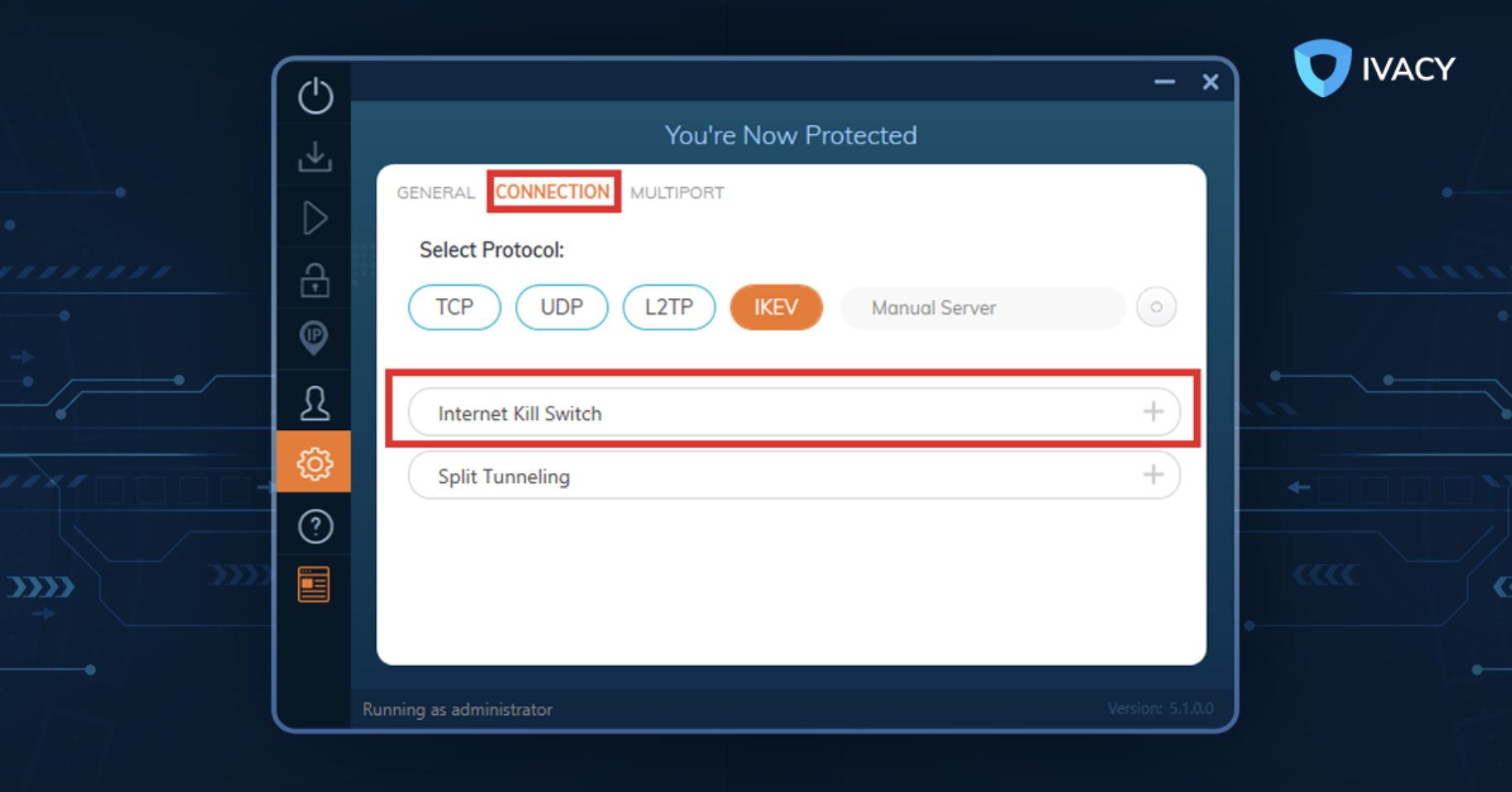ivacy vpn settings interface