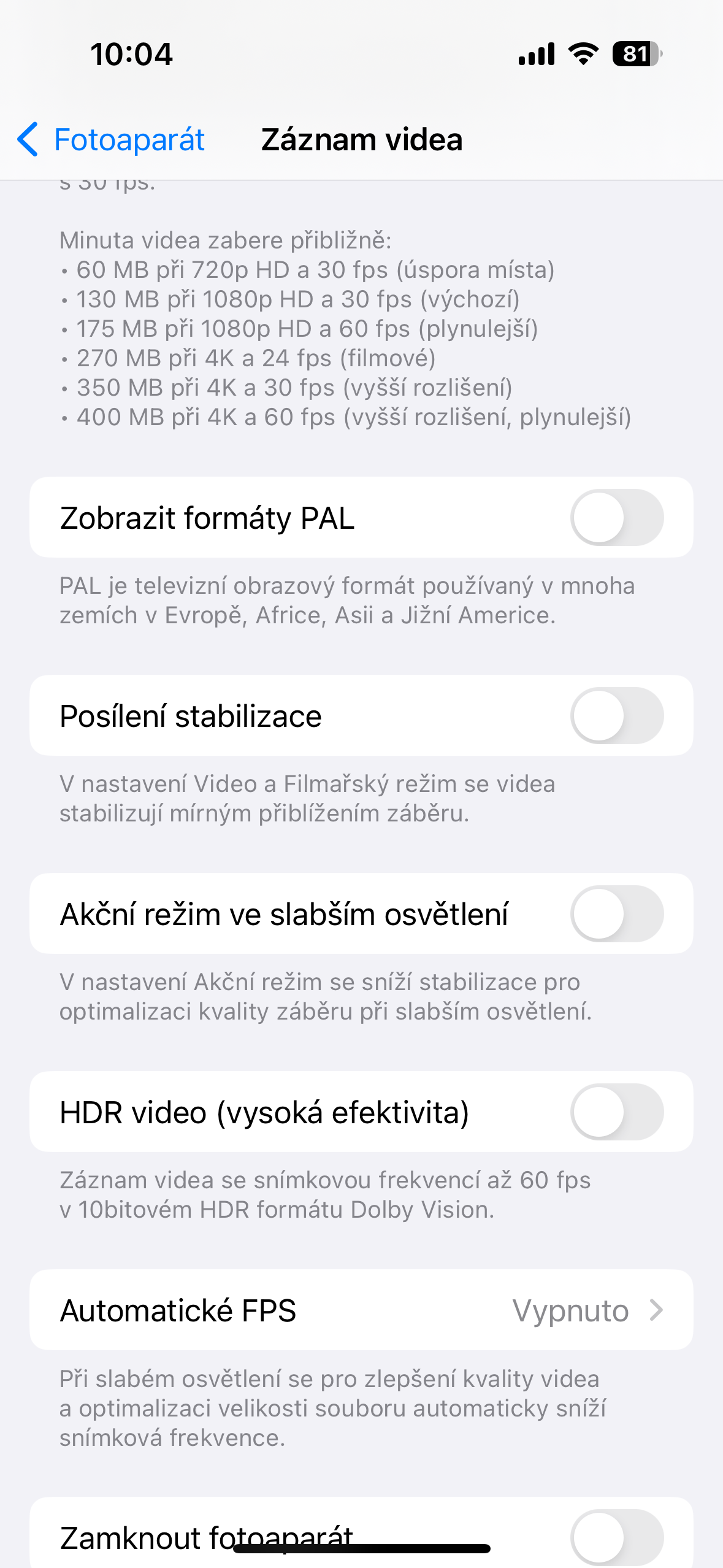 phone video settings