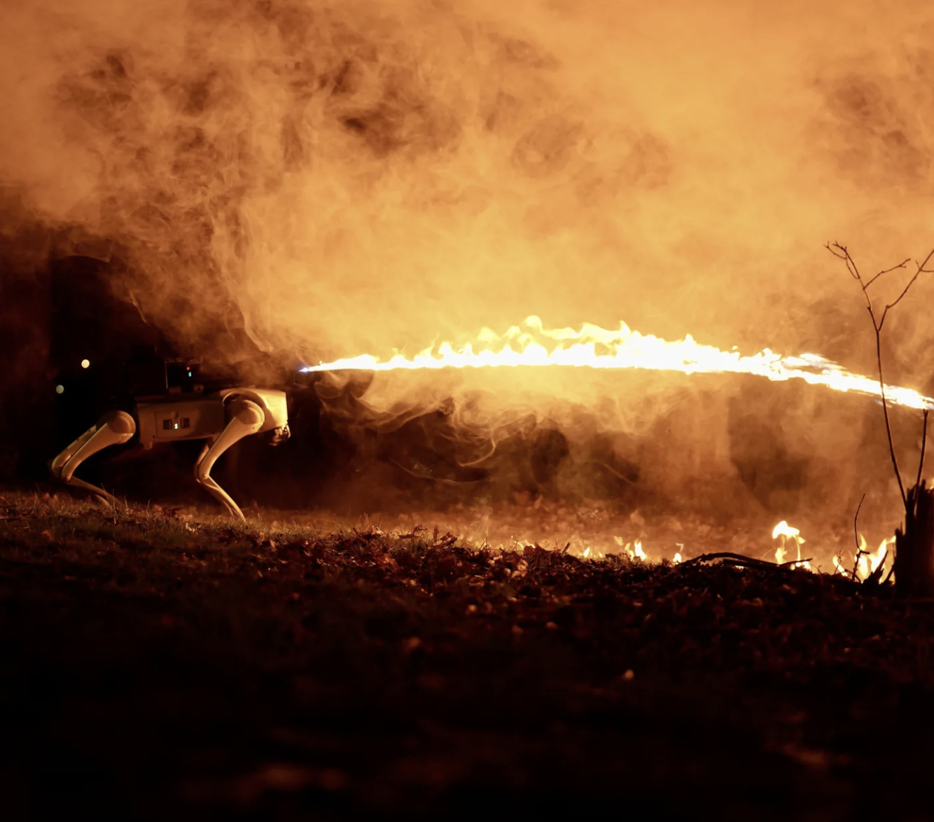 robot dog flamethrower smoke
