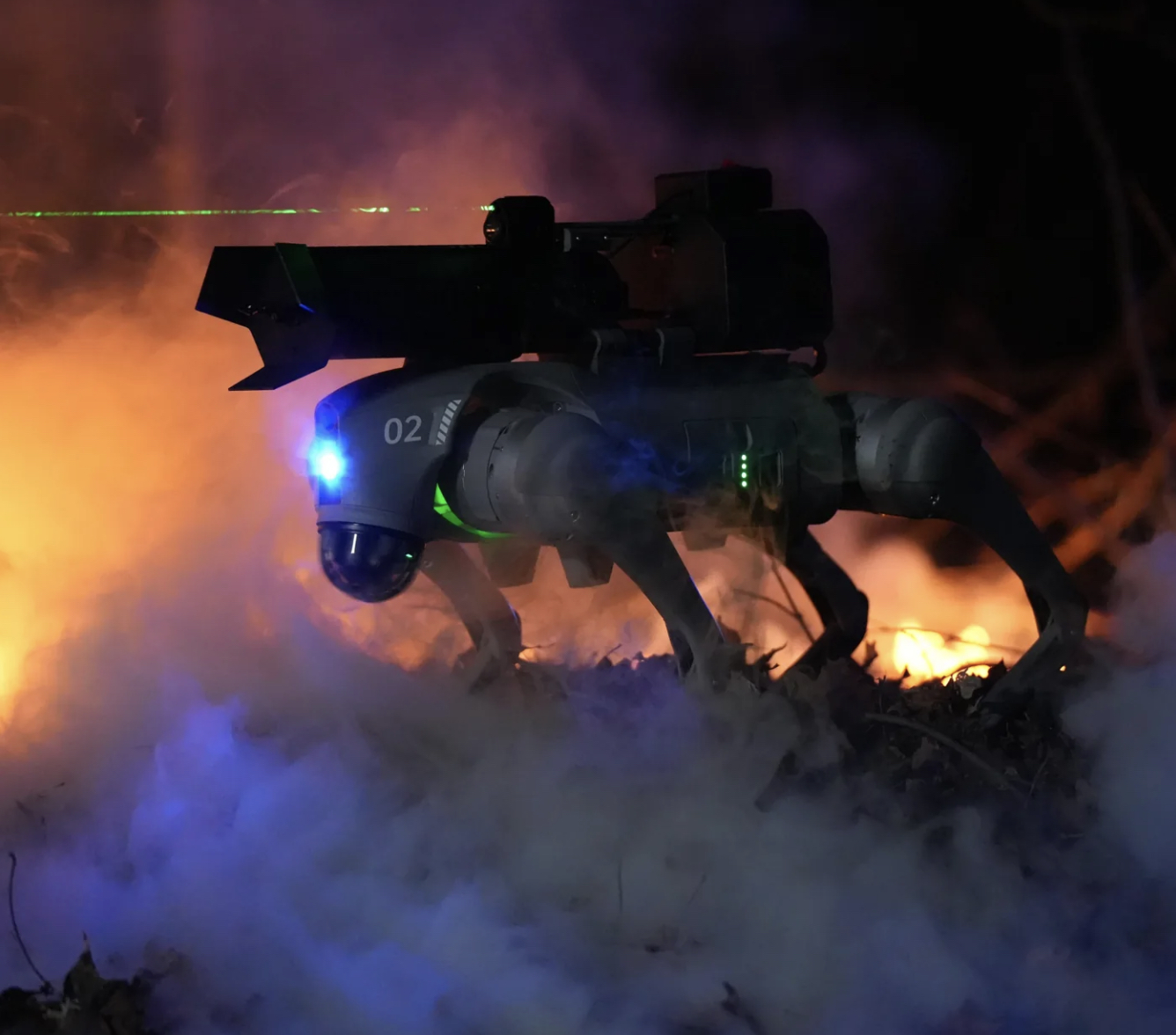 robotic dog in smoke