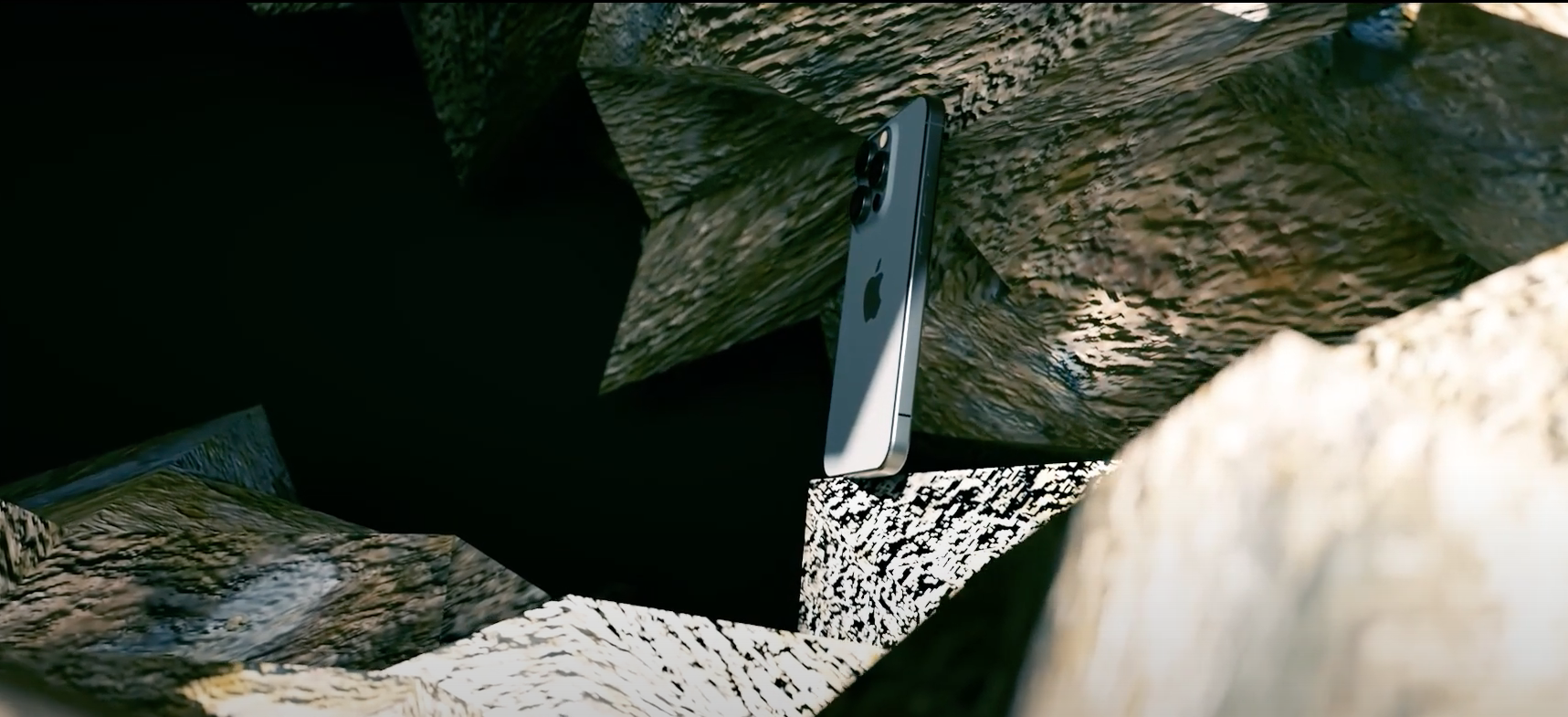 smartphone in rocky environment