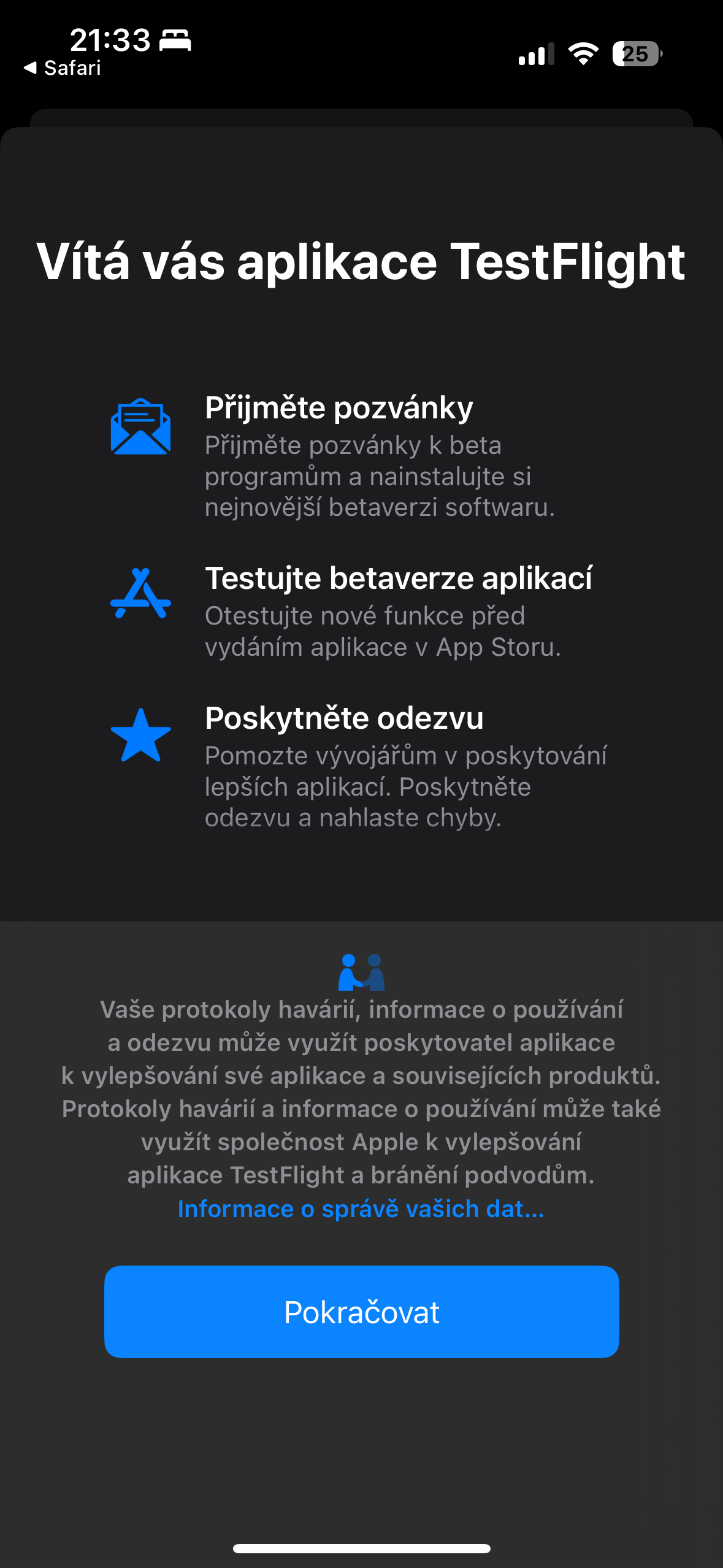 testflight welcome screen