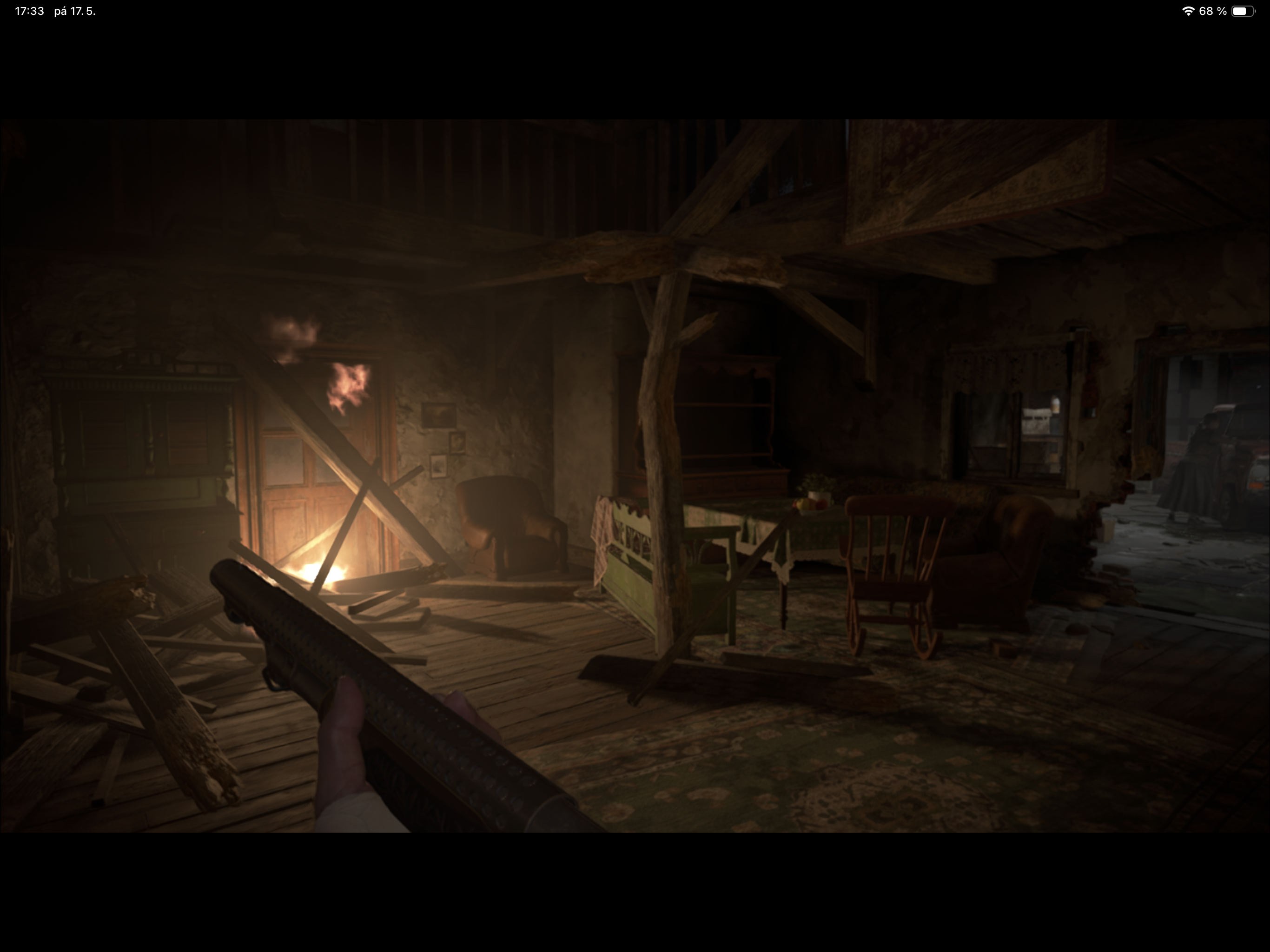 abandoned house interior with fire