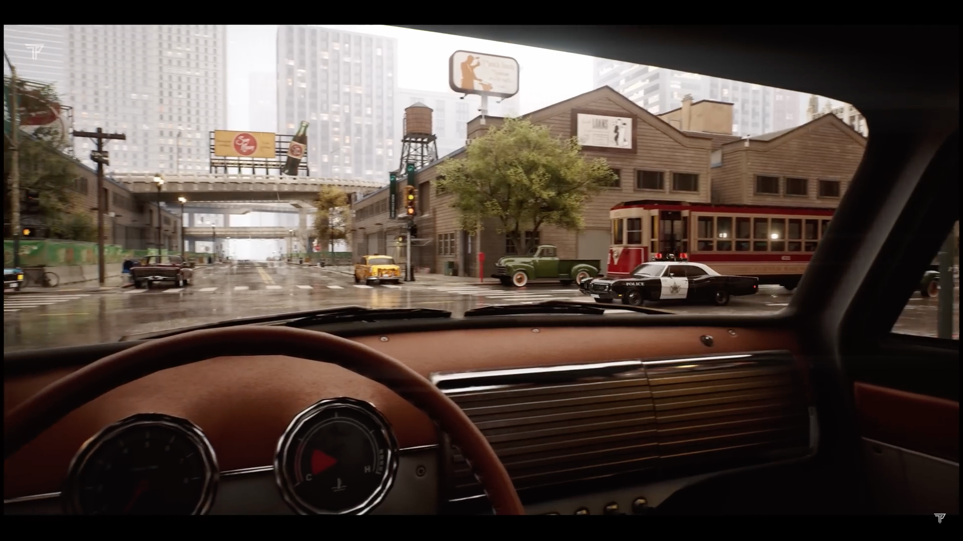 car dashboard city view