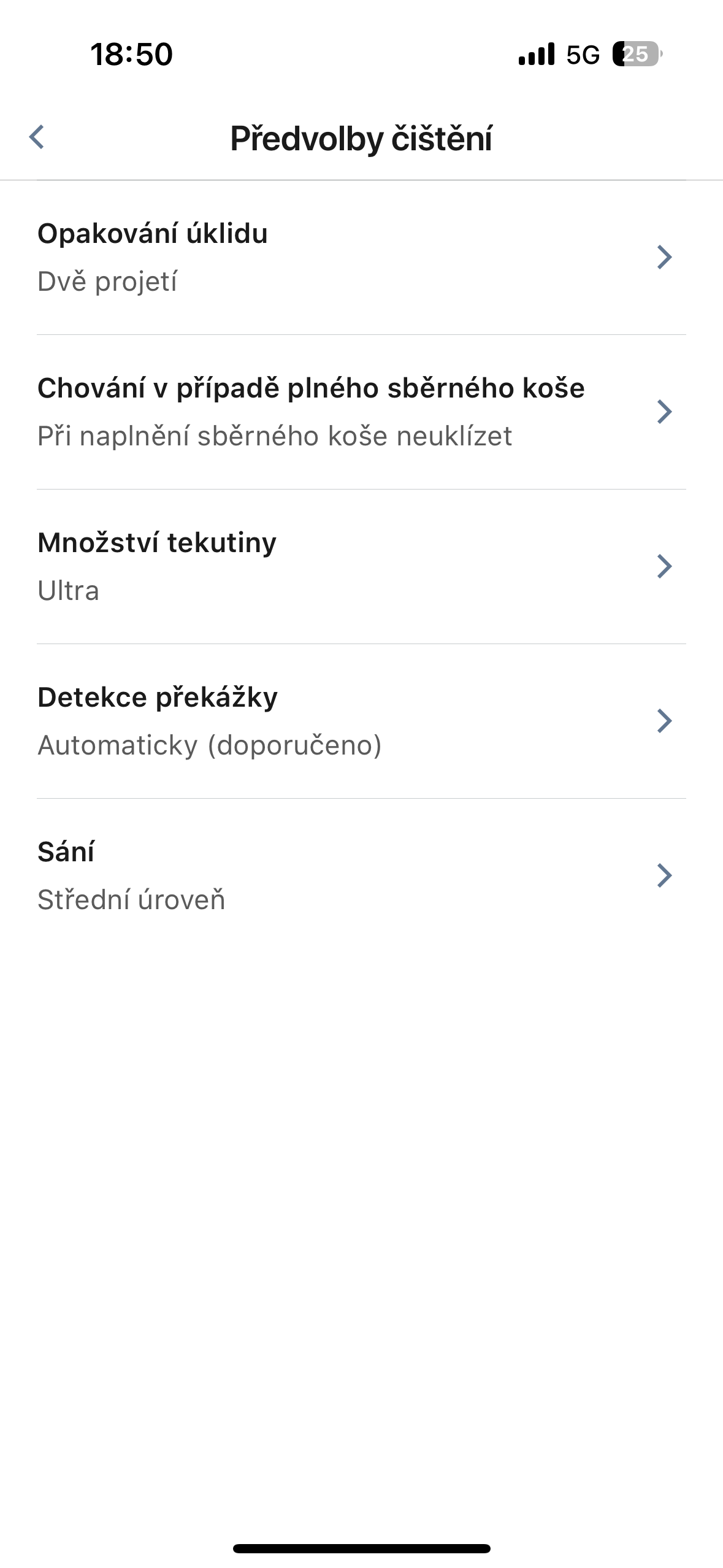 cleaning preferences menu