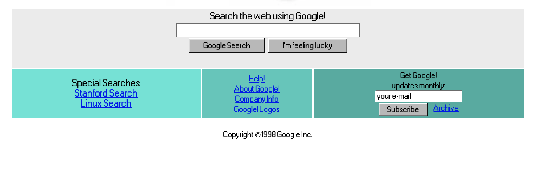 early google search page