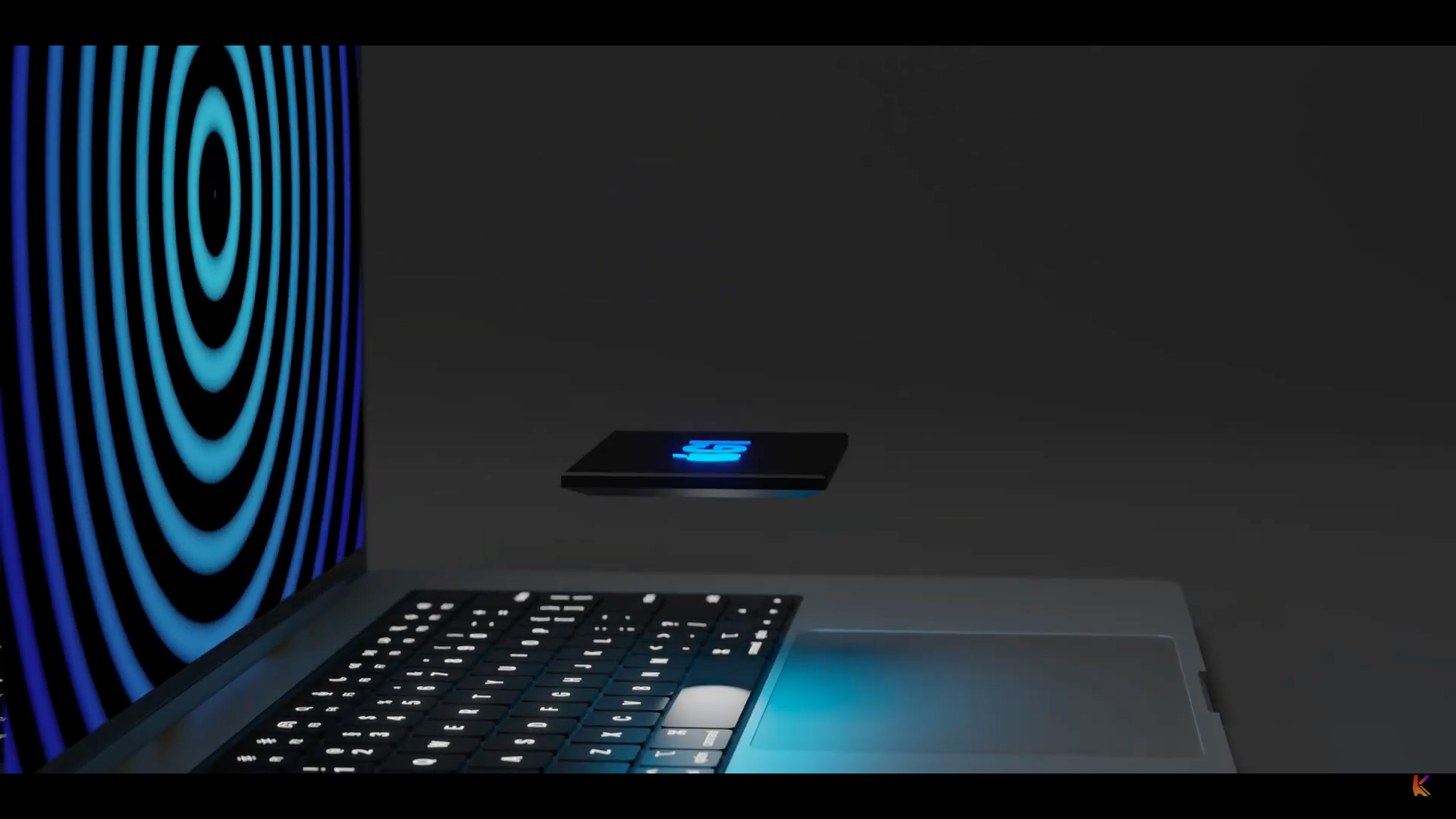 floating chip near laptop