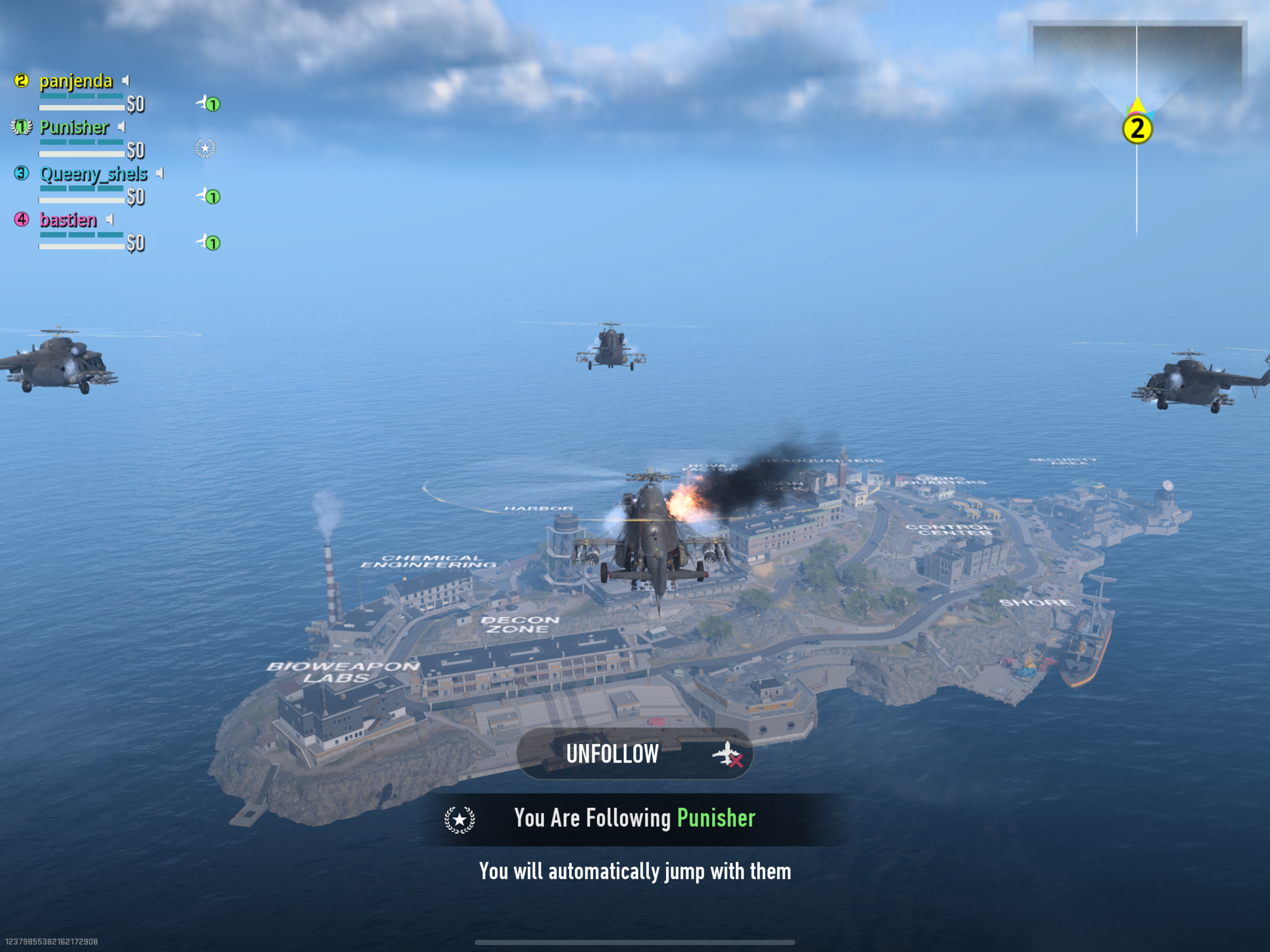 gameplay helicopters over island