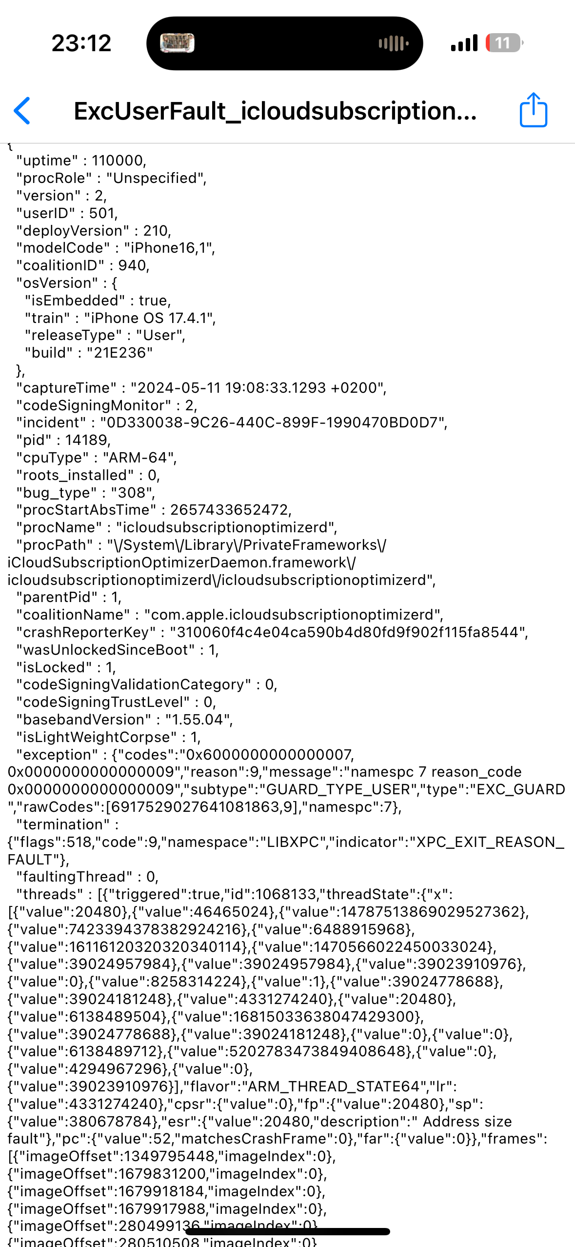 icloud error log details