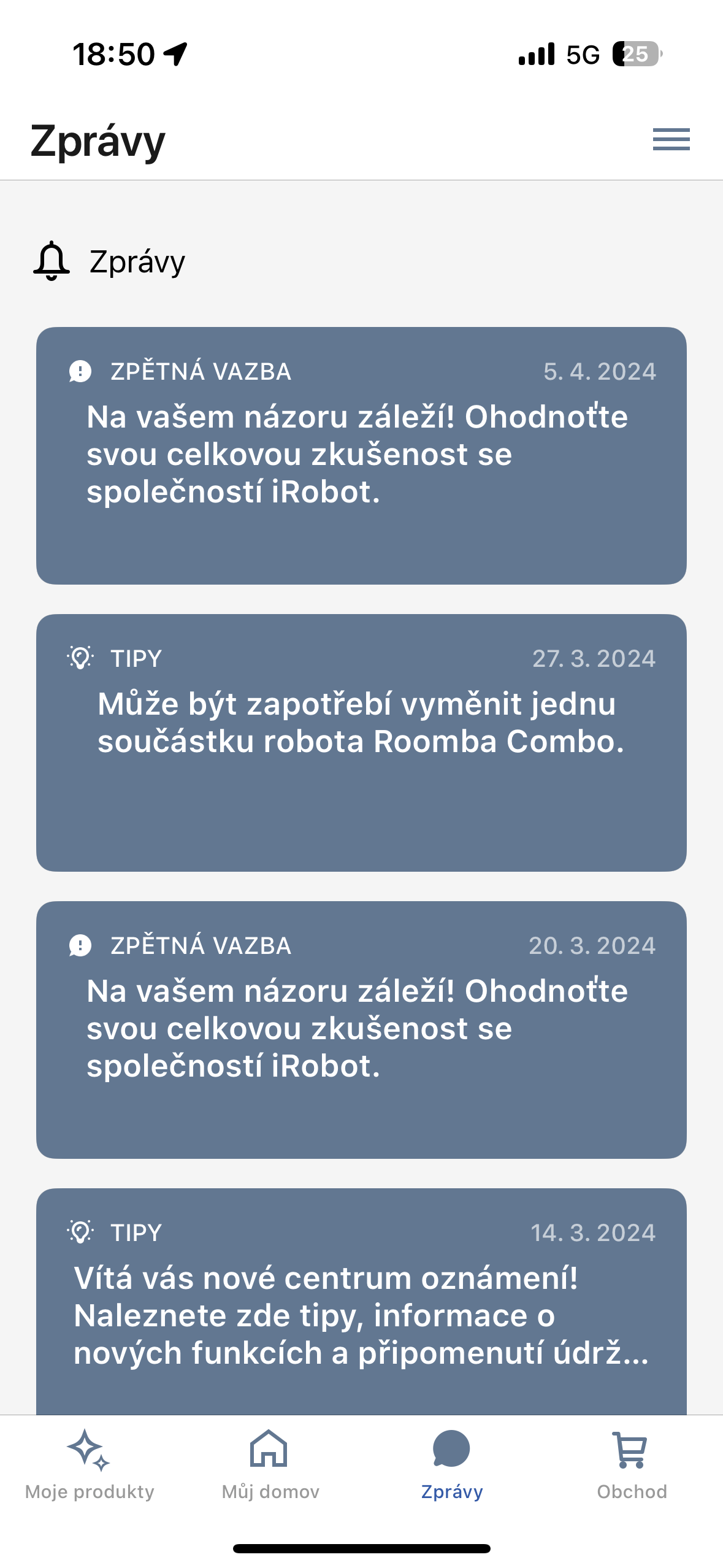 irobot feedback messages