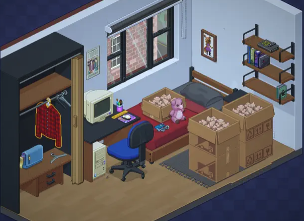 isometric bedroom with computer