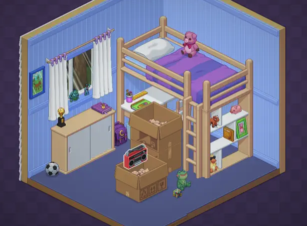 isometric kids room with bunk bed