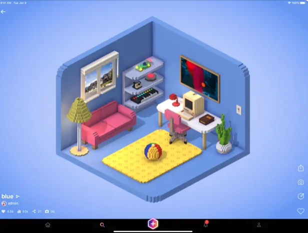 isometric room design blue