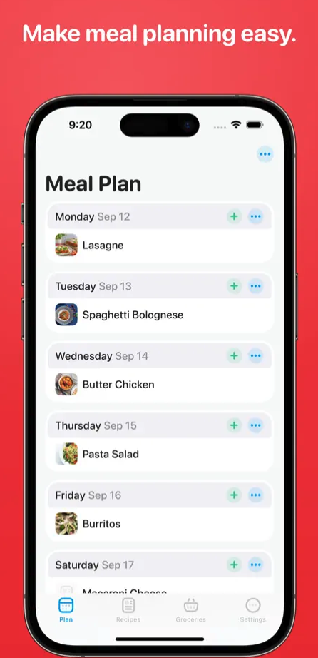 meal planning app interface