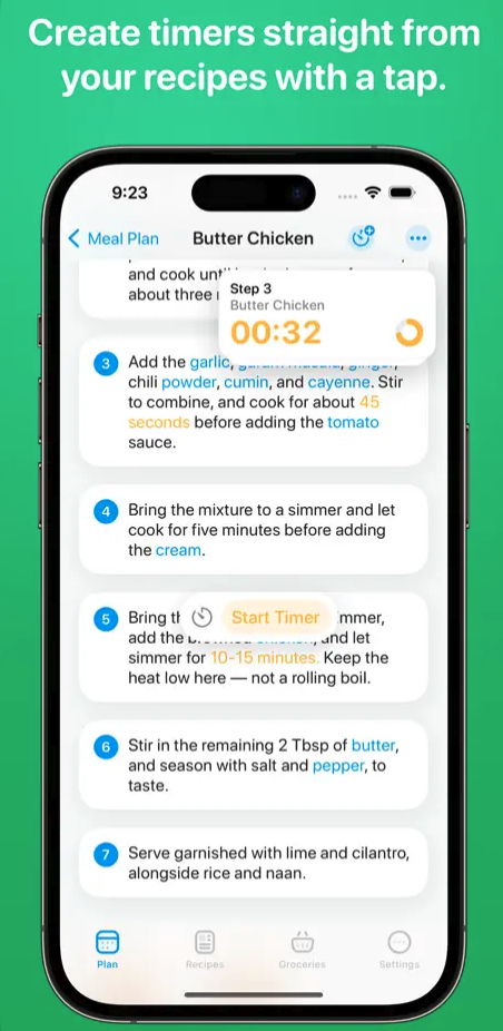 recipe timer feature app