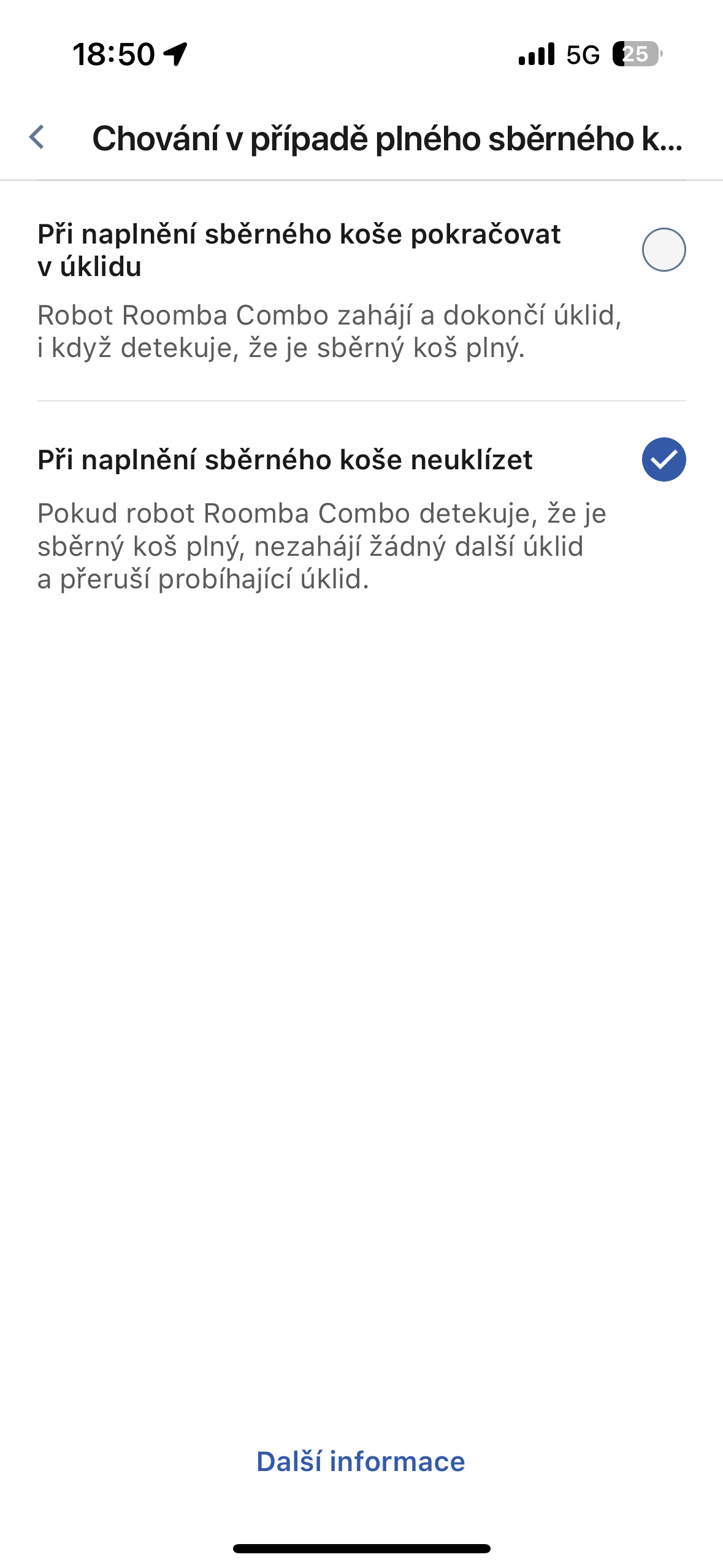 roomba bin full options