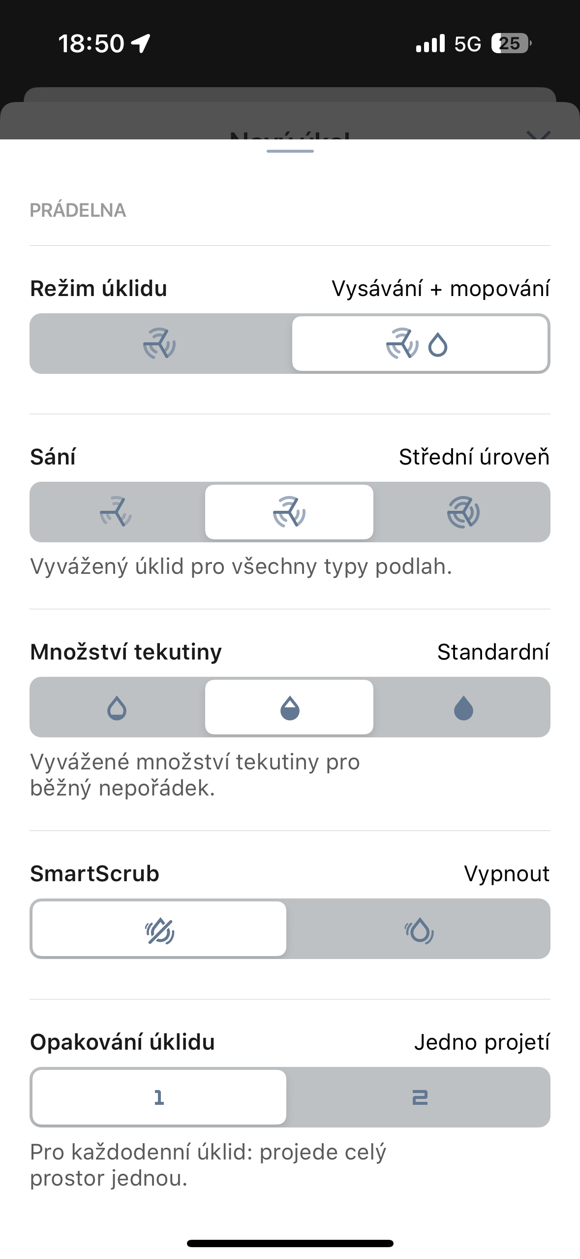 roomba combo cleaning settings medium