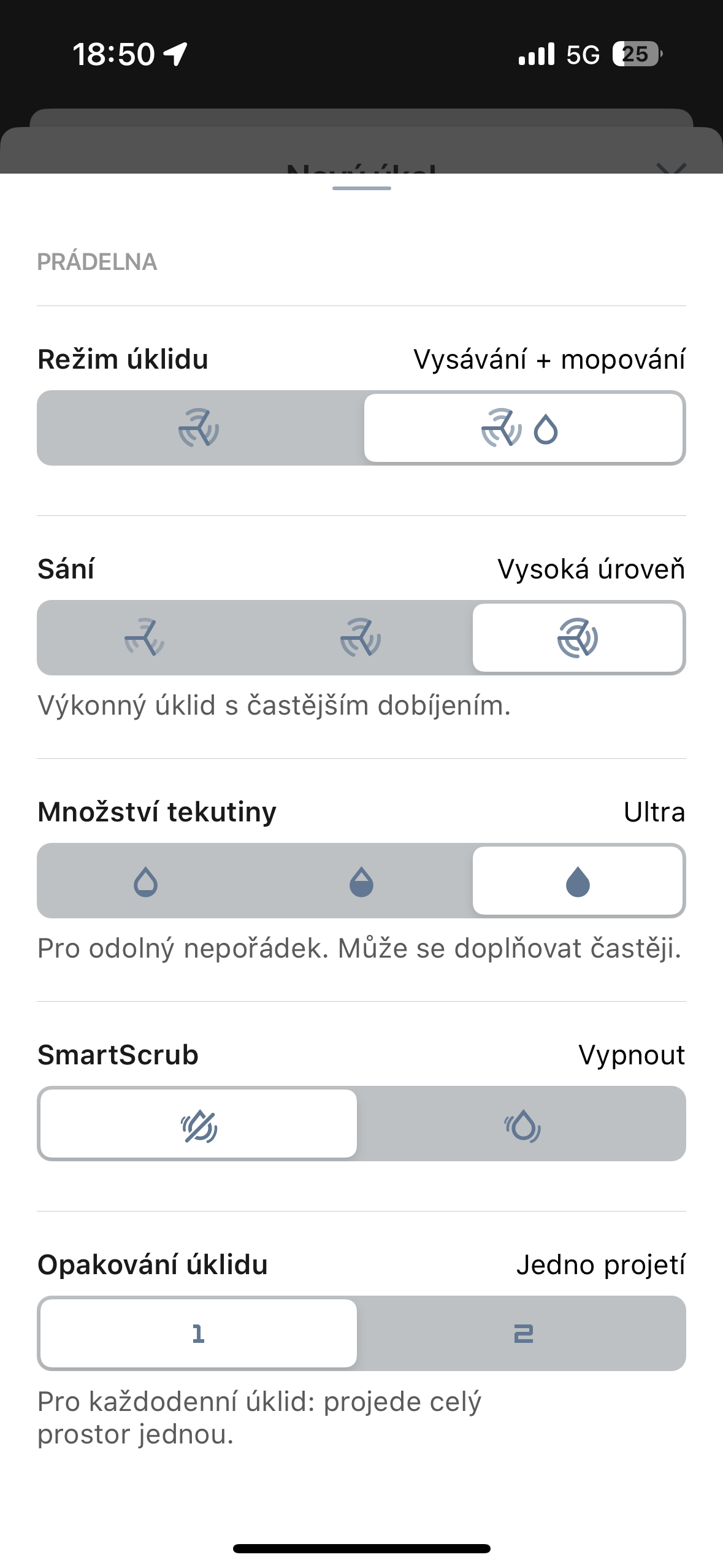 roomba combo cleaning settings off