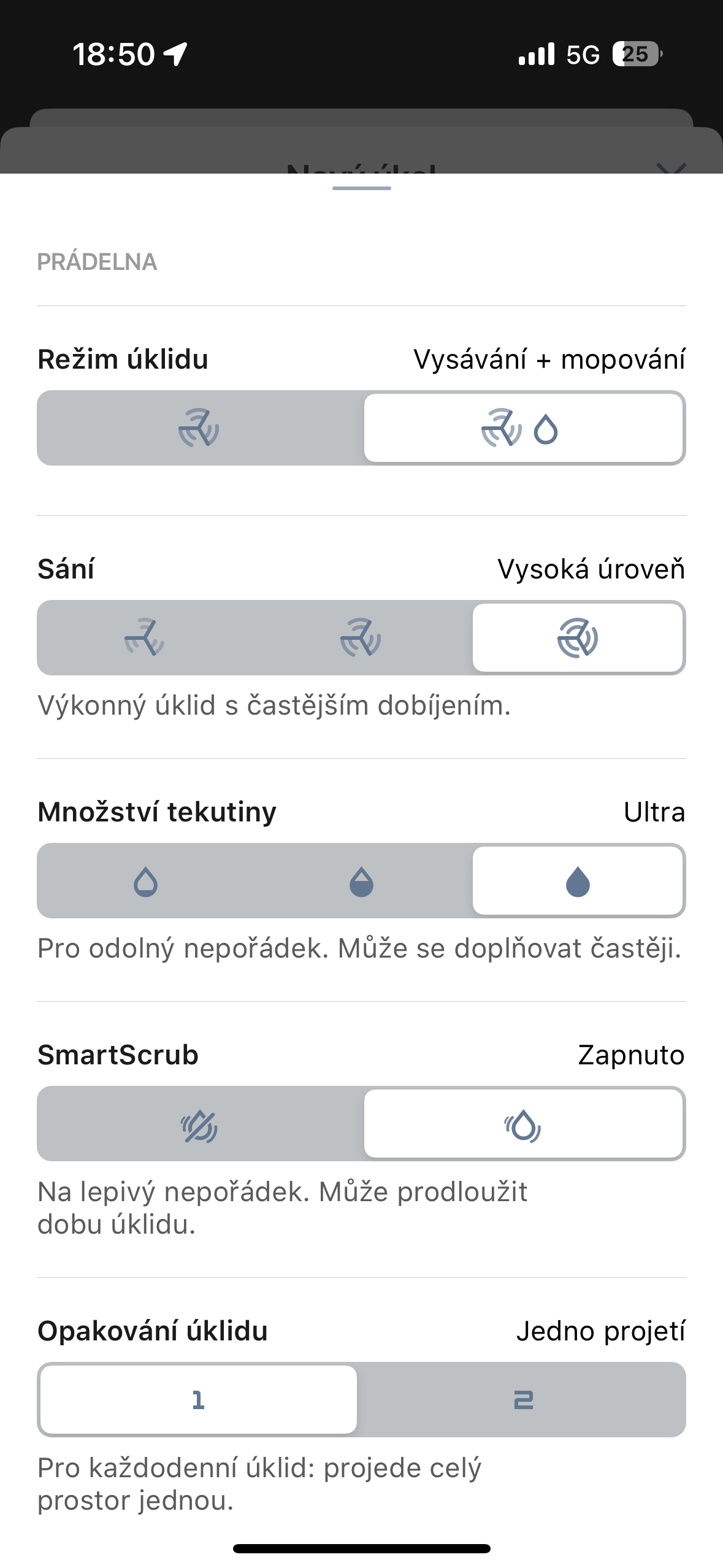 roomba combo cleaning settings