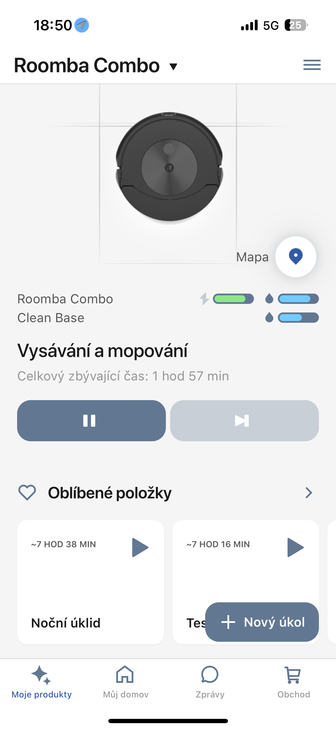 roomba combo cleaning status