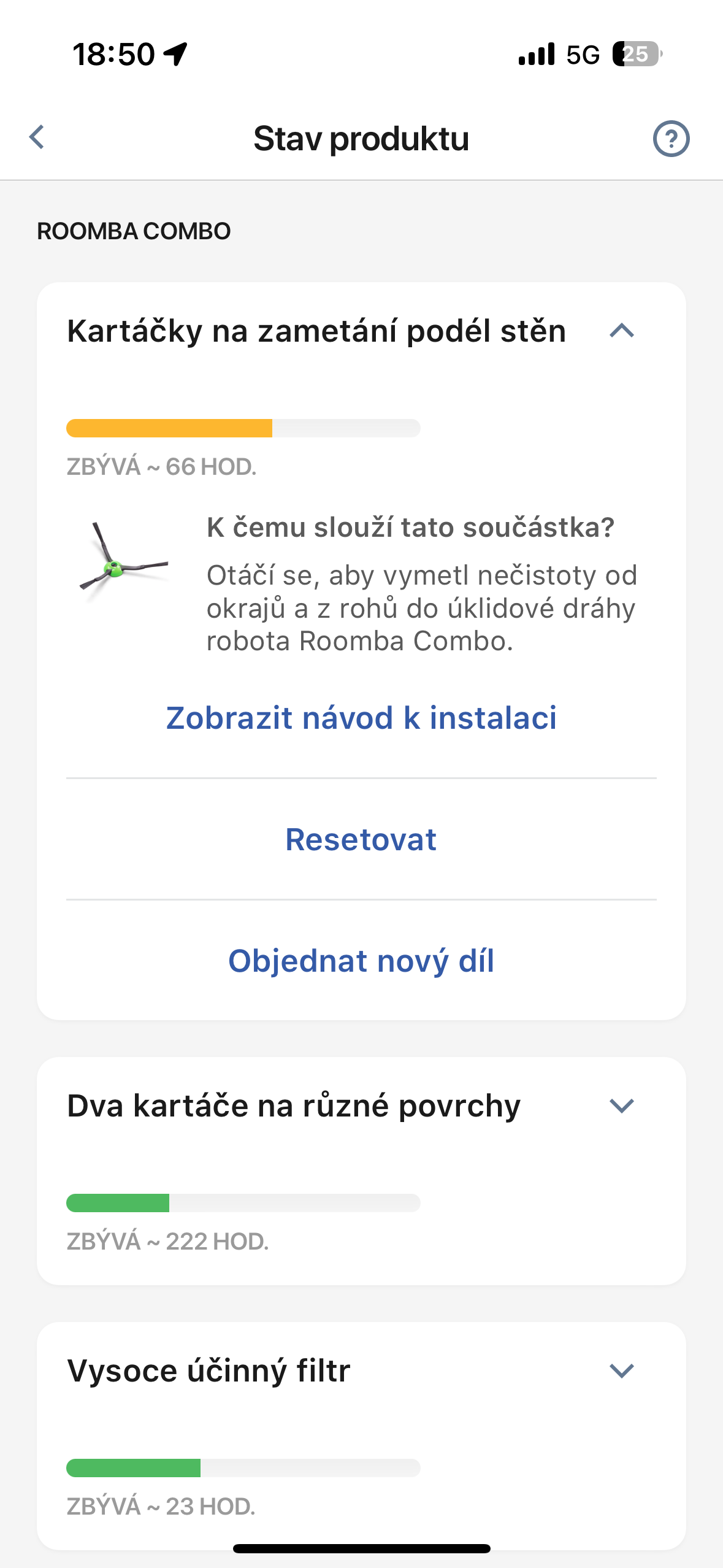 roomba combo filter status