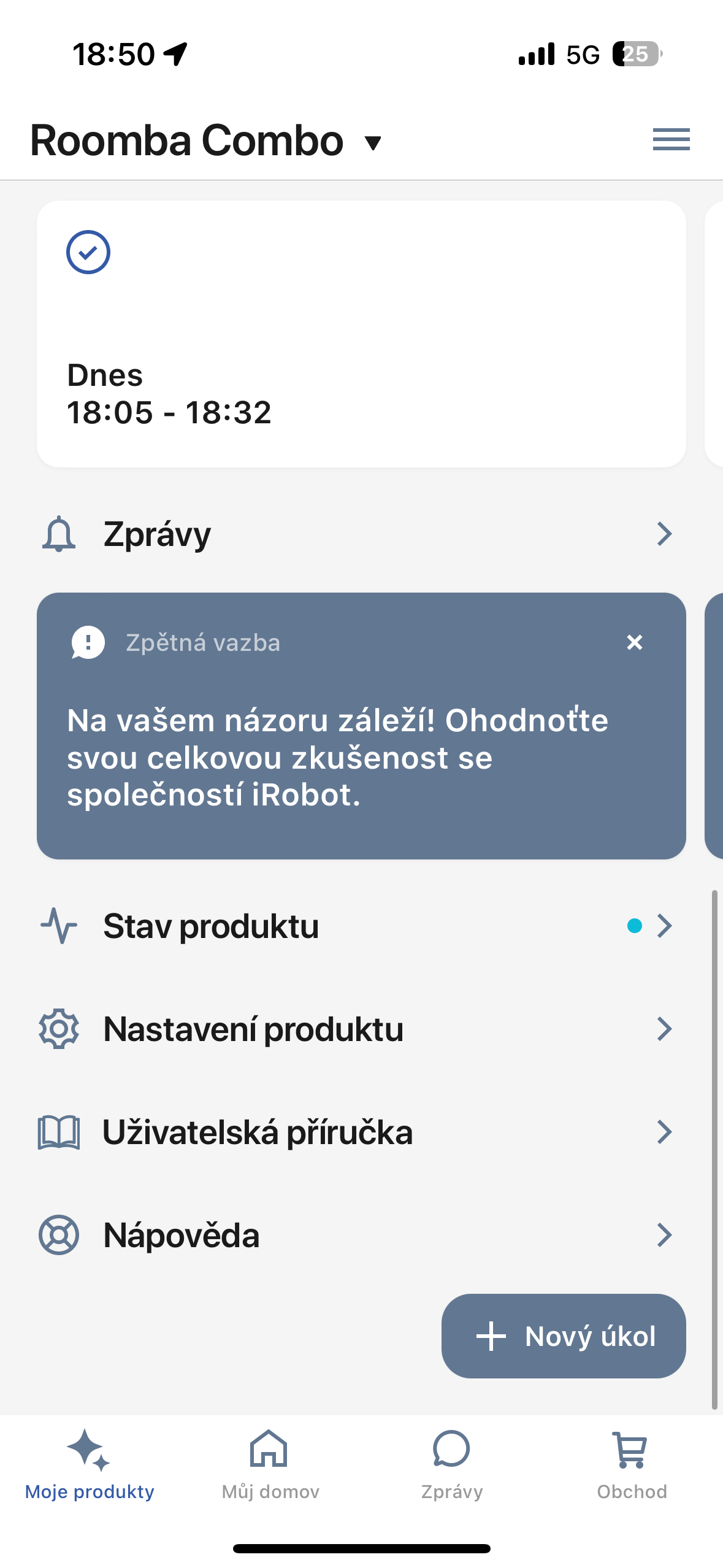 roomba combo main menu