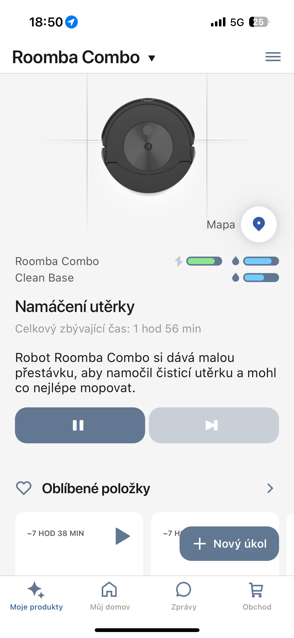 roomba combo mopping status