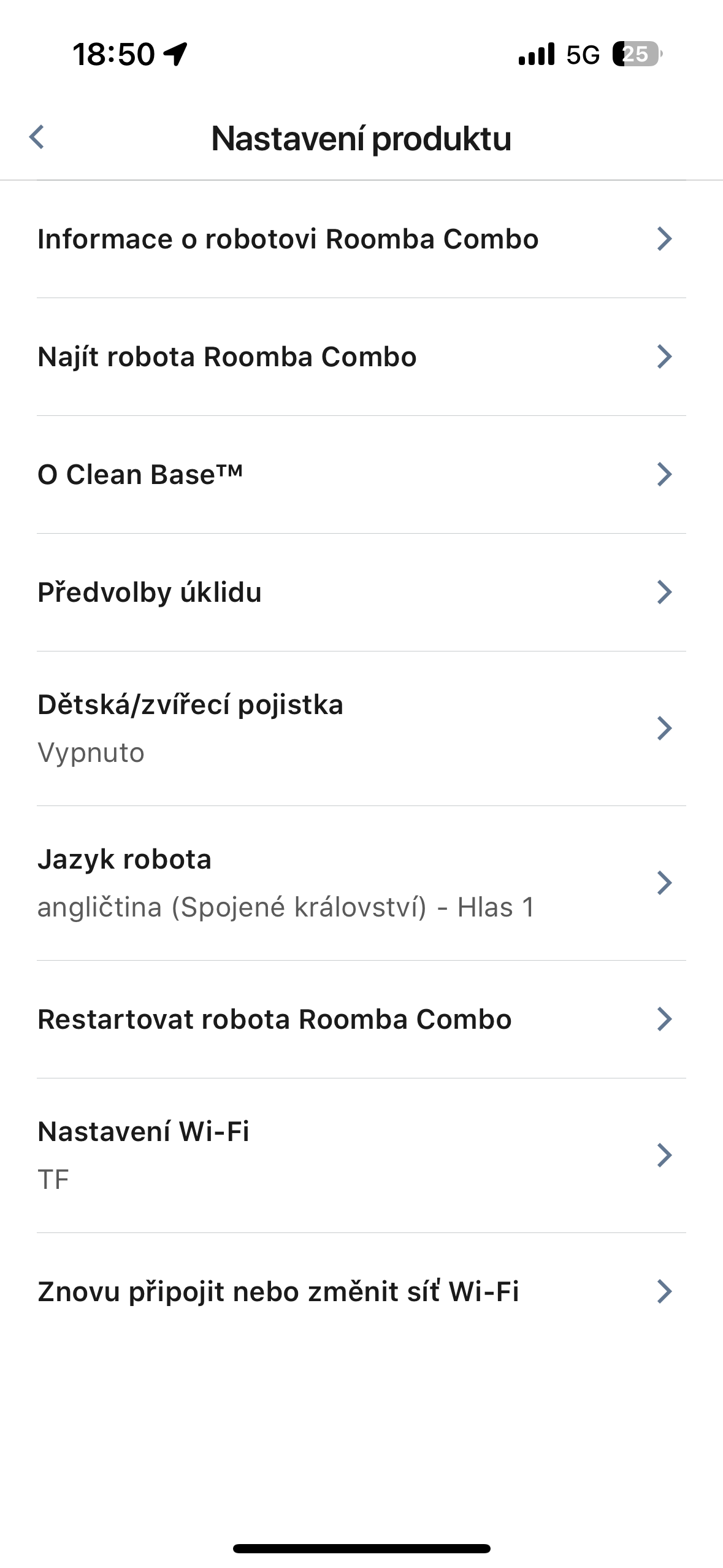 roomba combo product settings