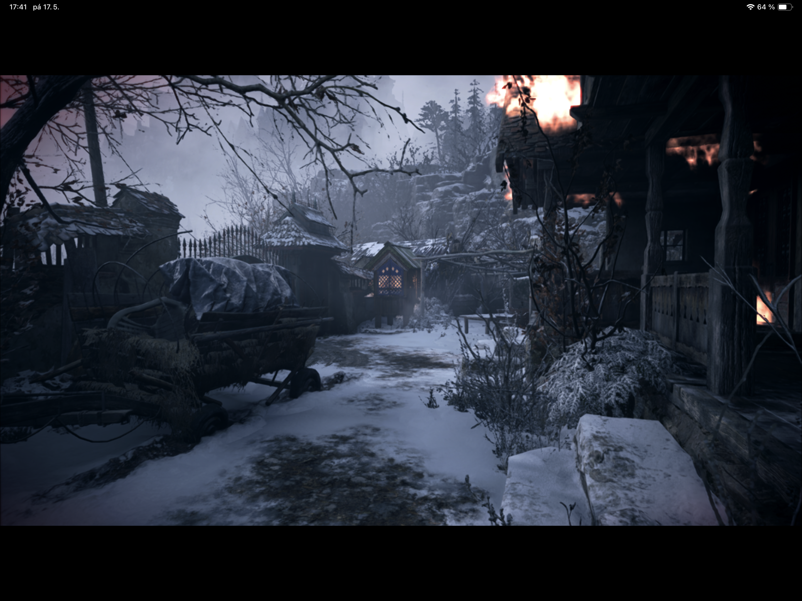 snowy village exterior