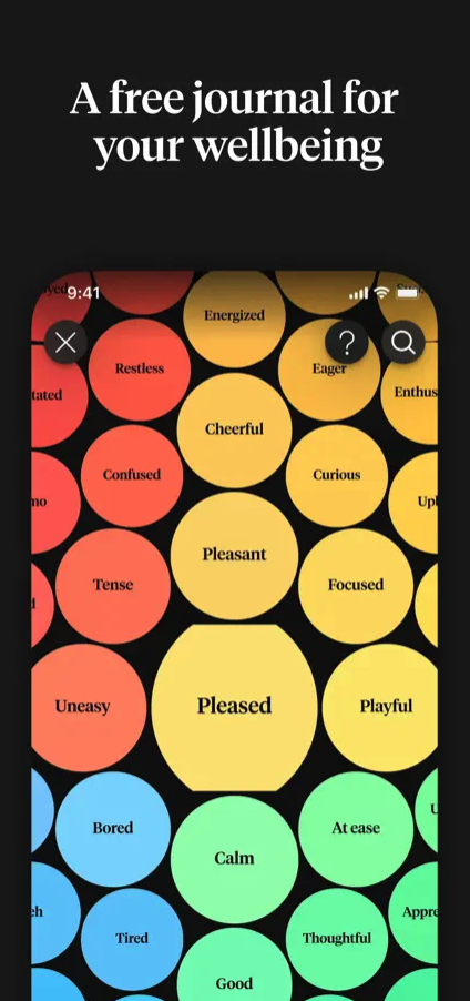 wellbeing journal app interface