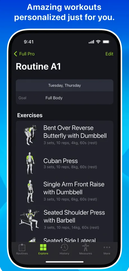 workout routine app interface