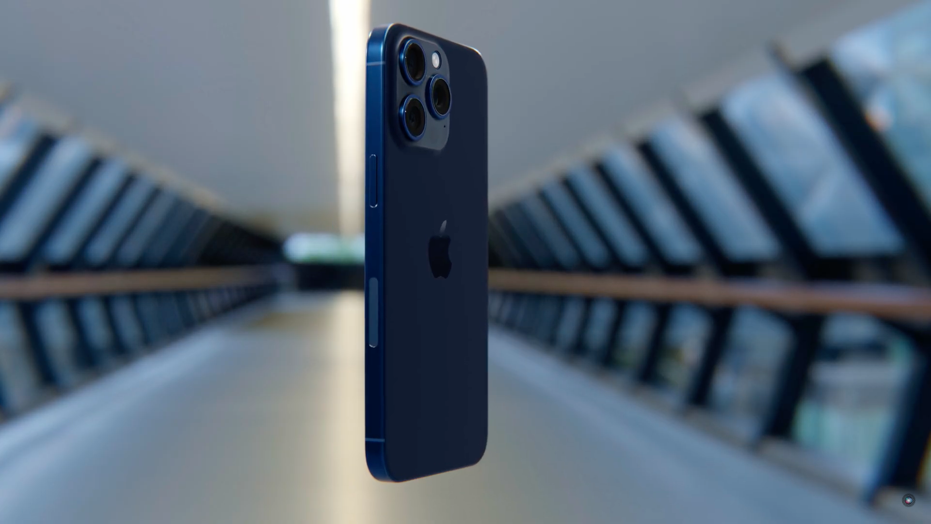 blue smartphone in hallway