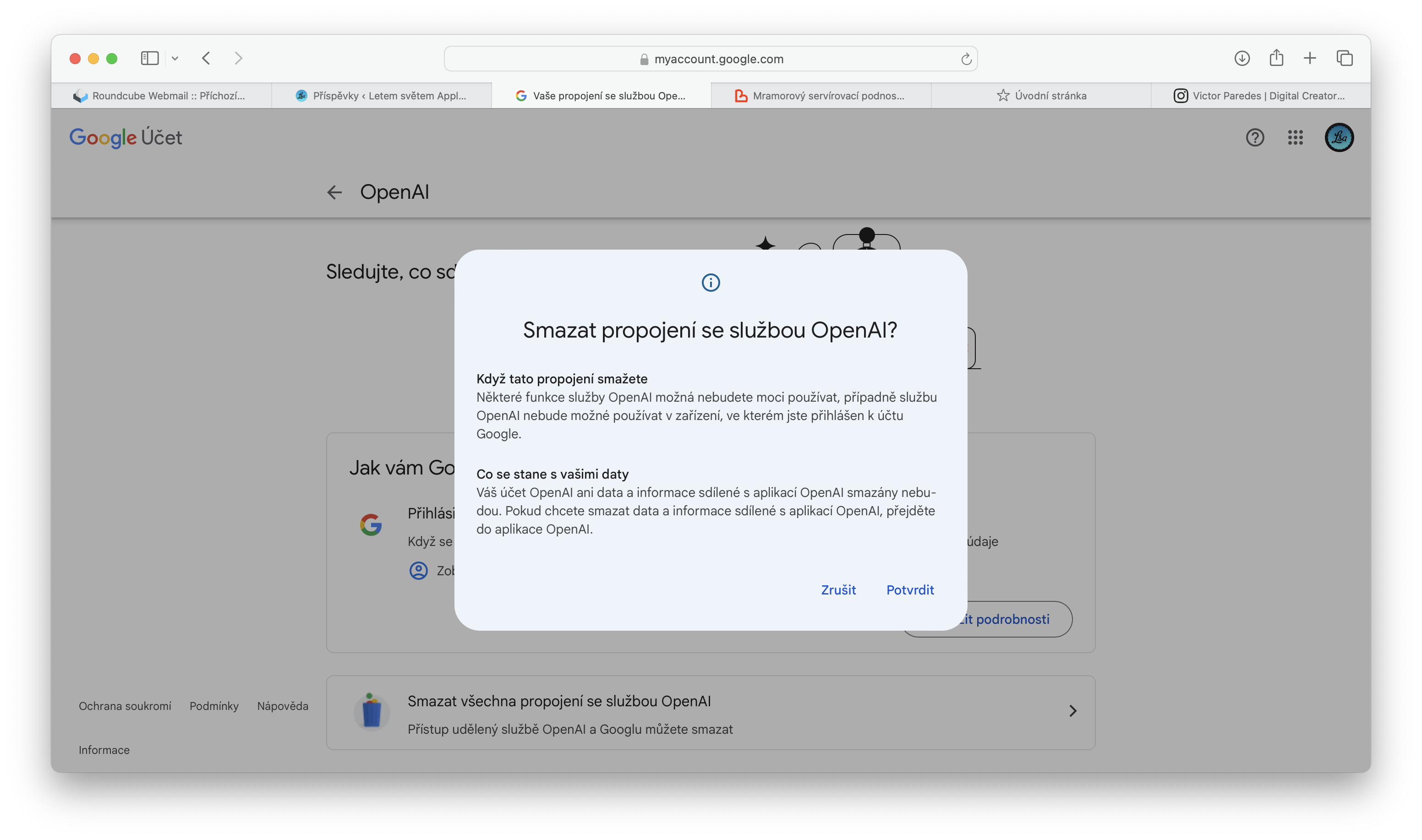delete openai connection google