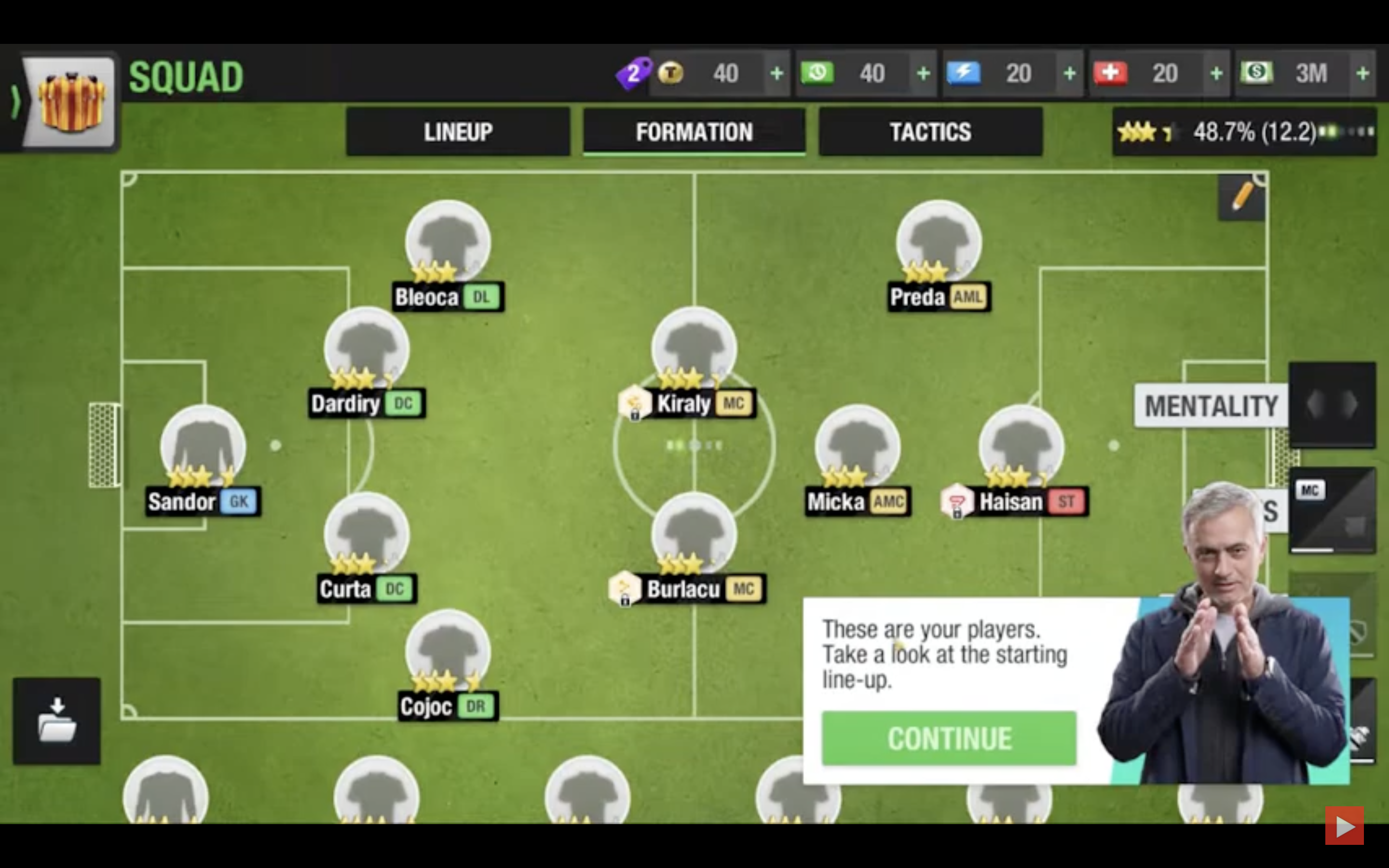 football game squad formation