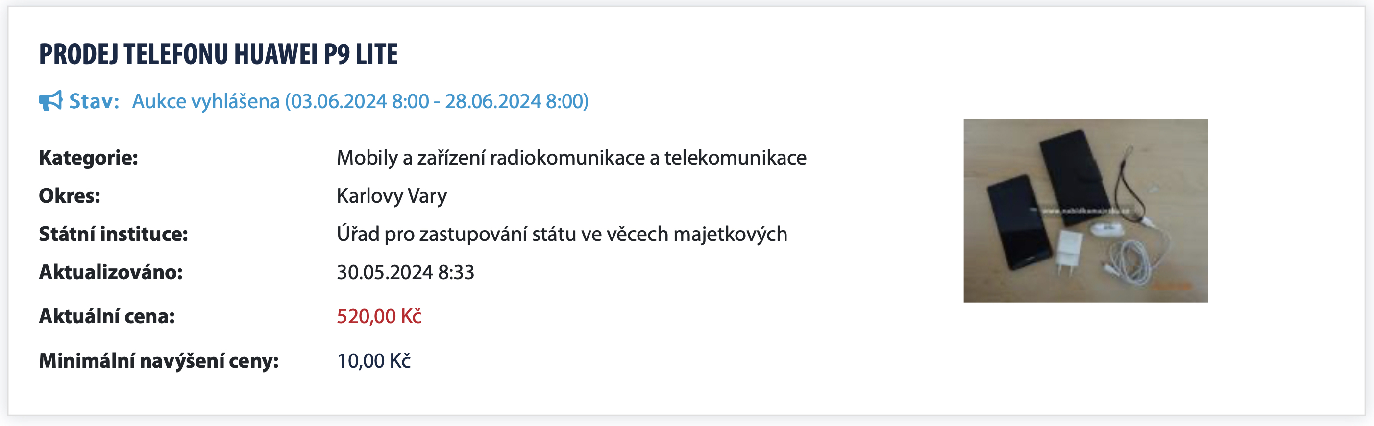 huawei p9 lite phone auction