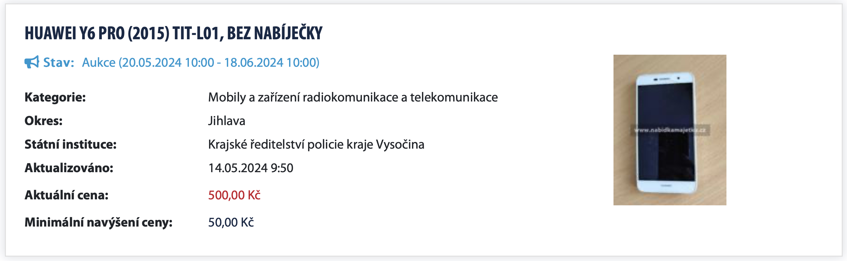 huawei y6 pro auction