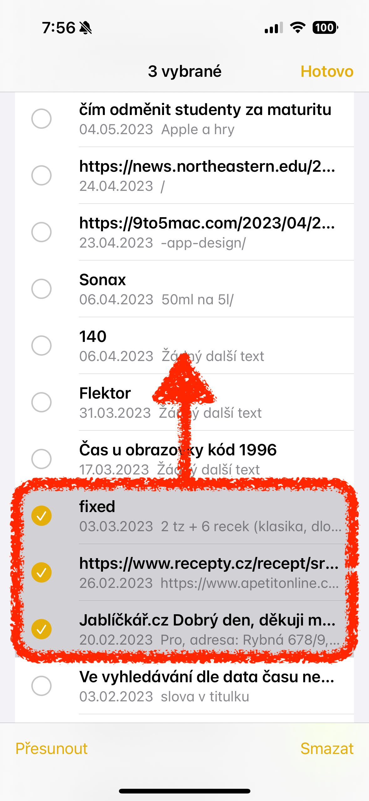 iphone screenshot with highlighted items
