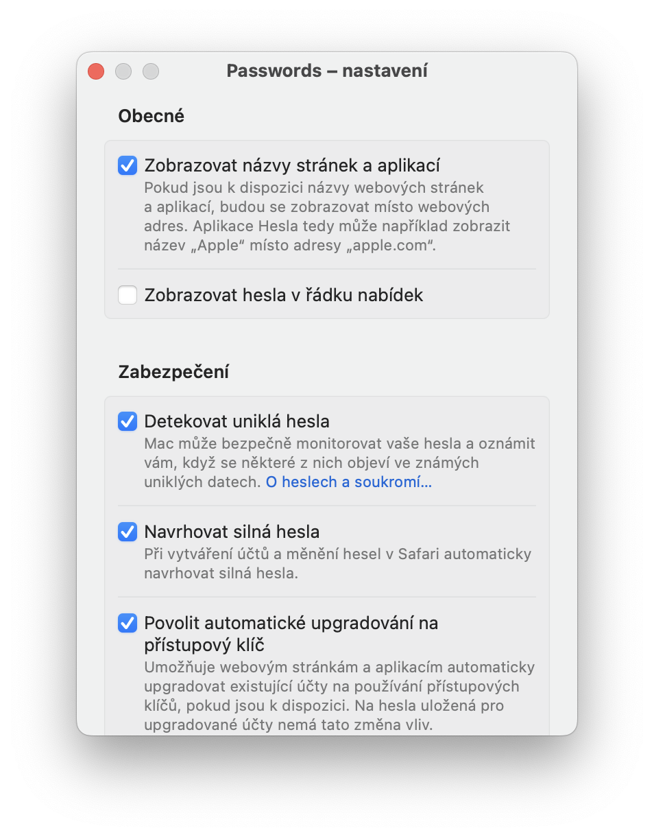 password settings interface