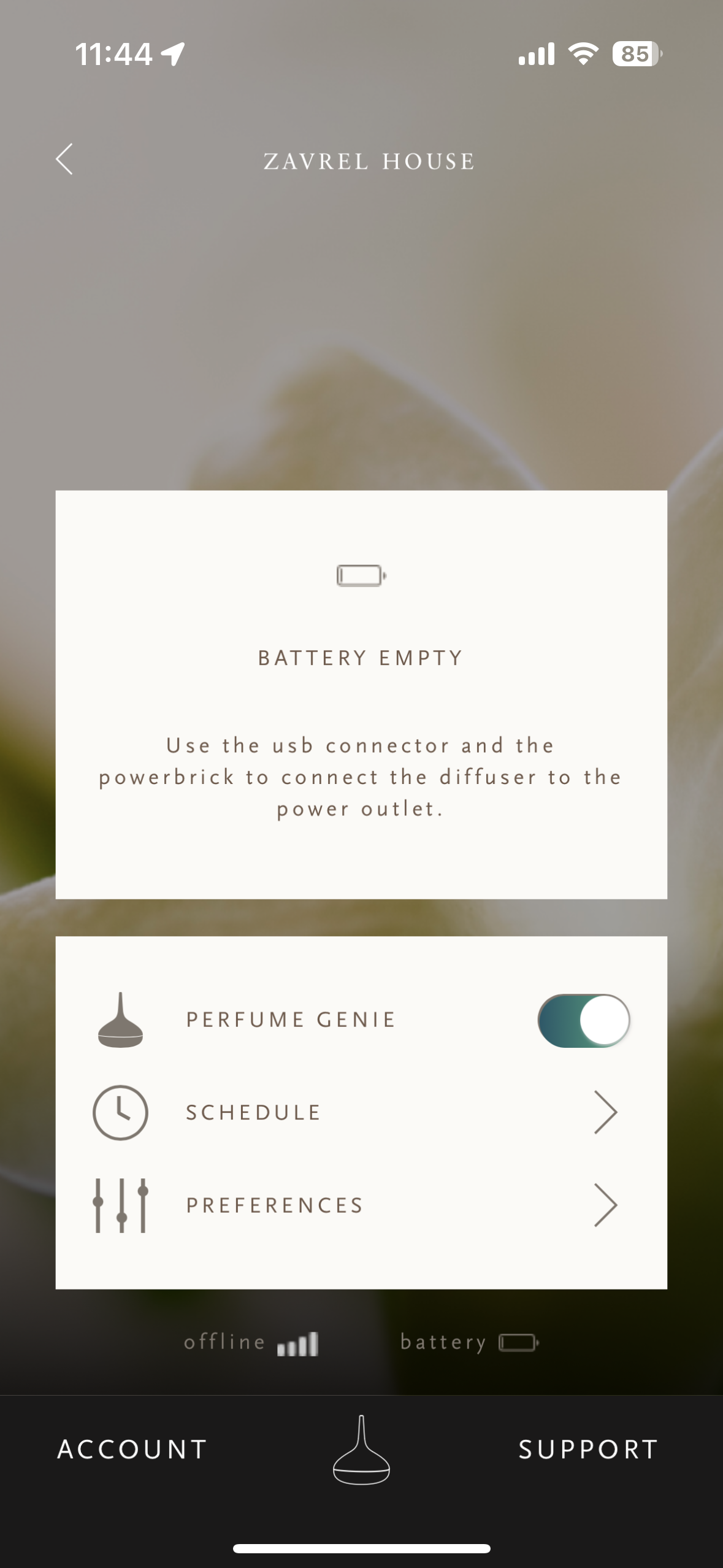 perfume diffuser battery empty