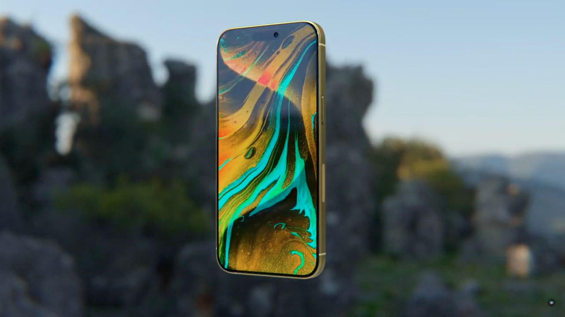 smartphone floating rocky background