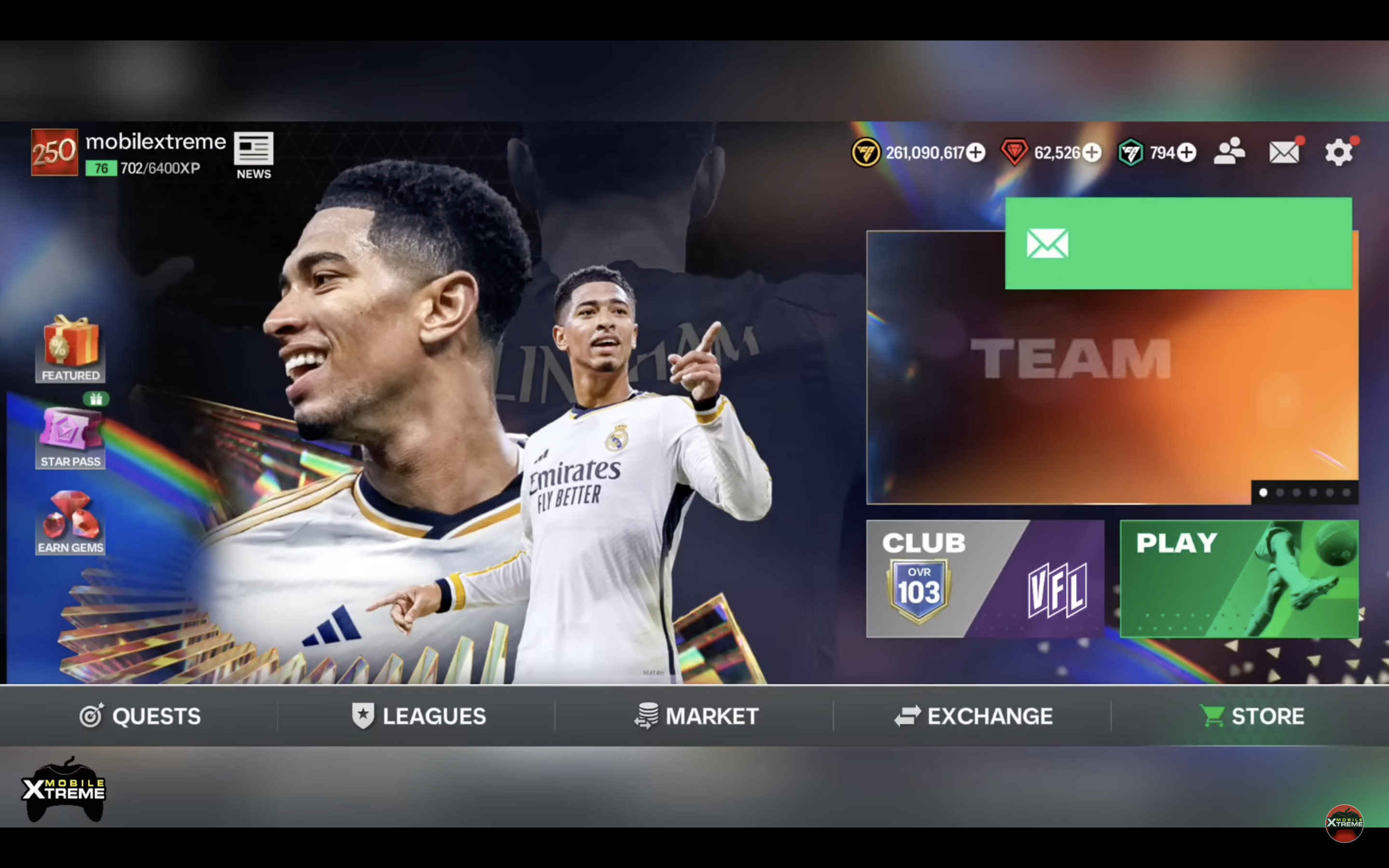soccer game menu screen