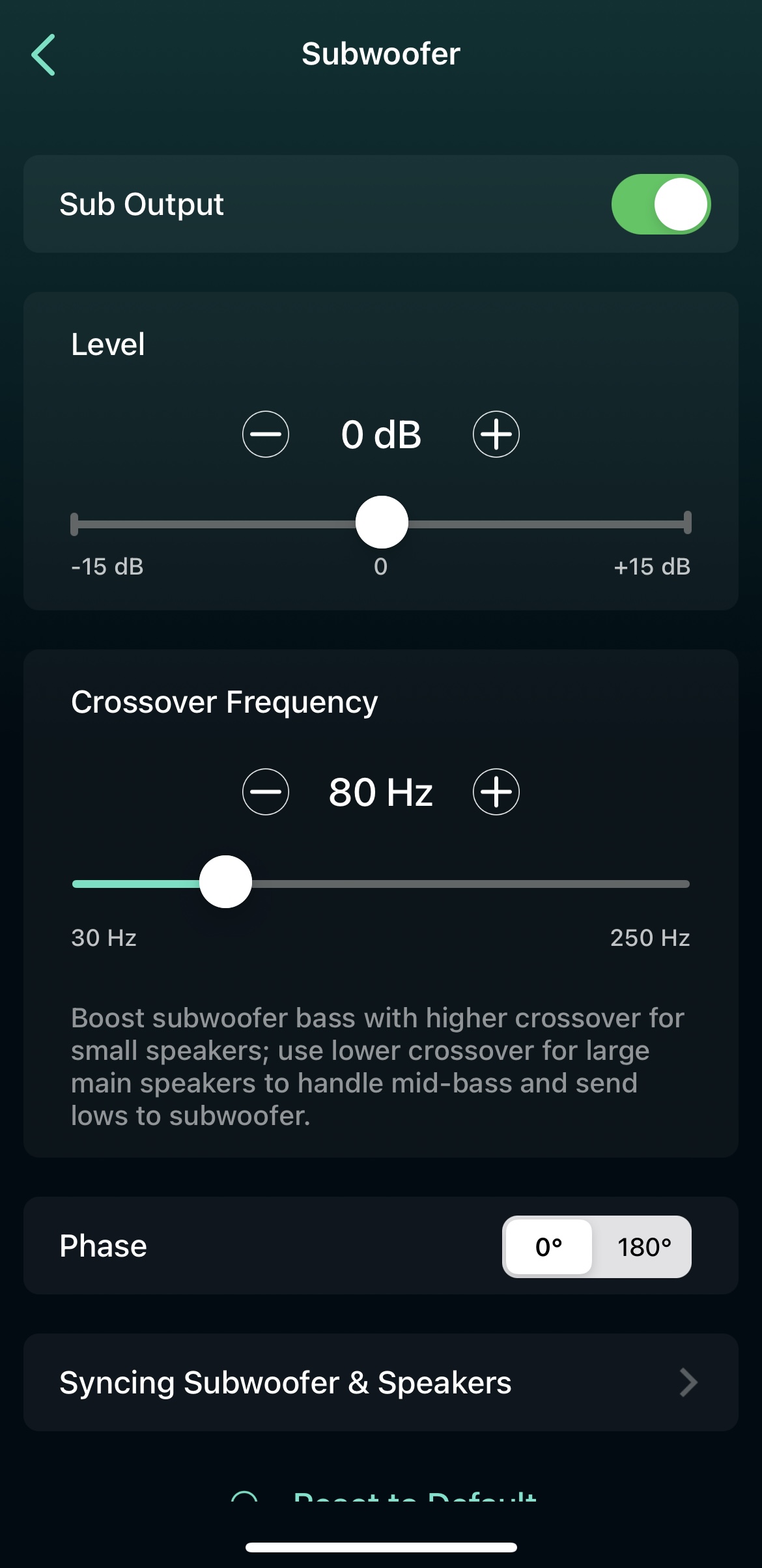 subwoofer settings interface subwoofer settings interface