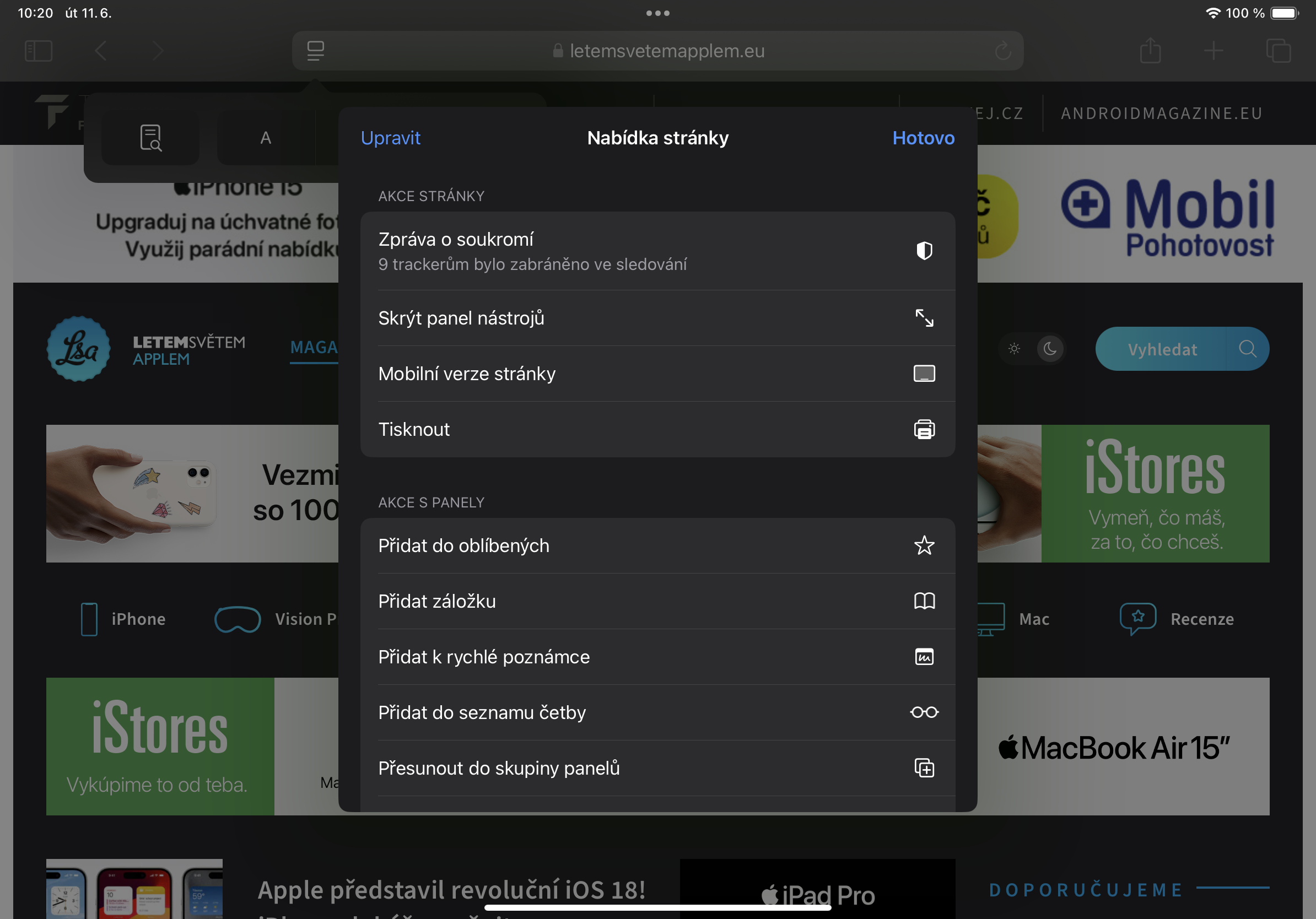 website settings menu