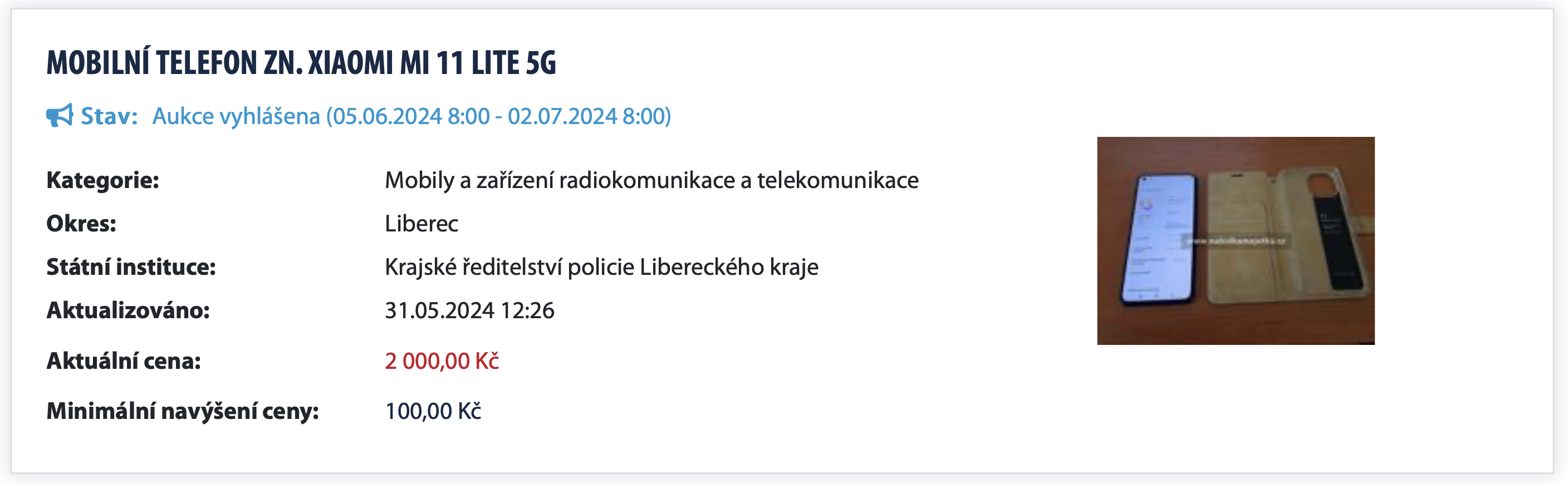 xiaomi mi 11 lite 5g phone auction