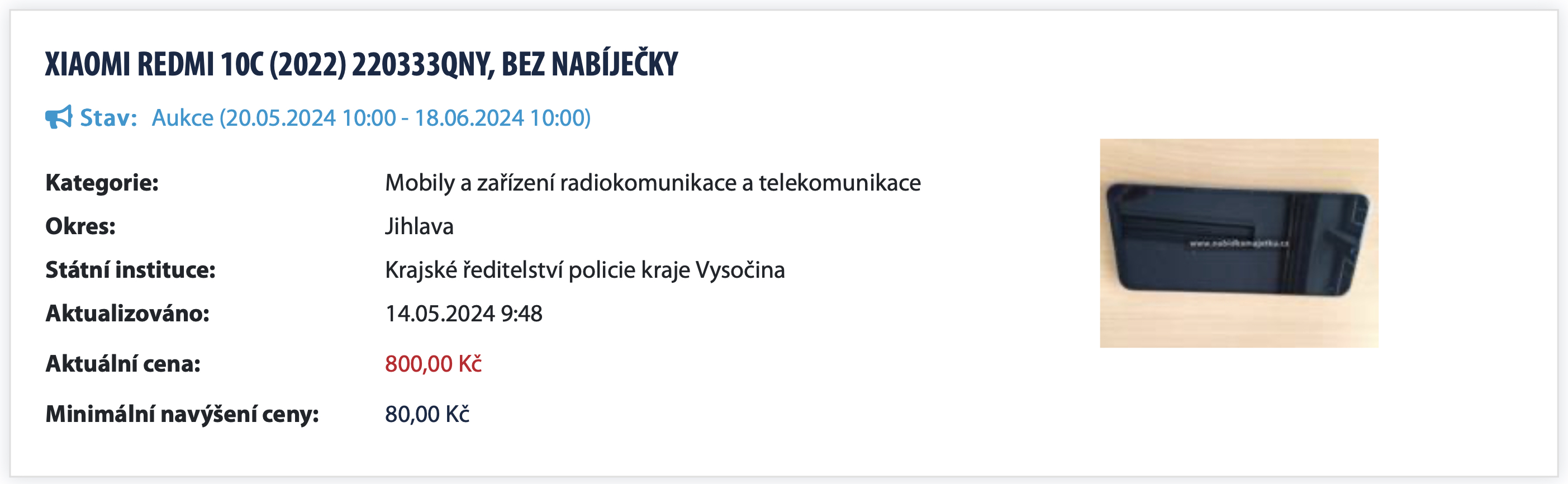 xiaomi redmi 10c auction