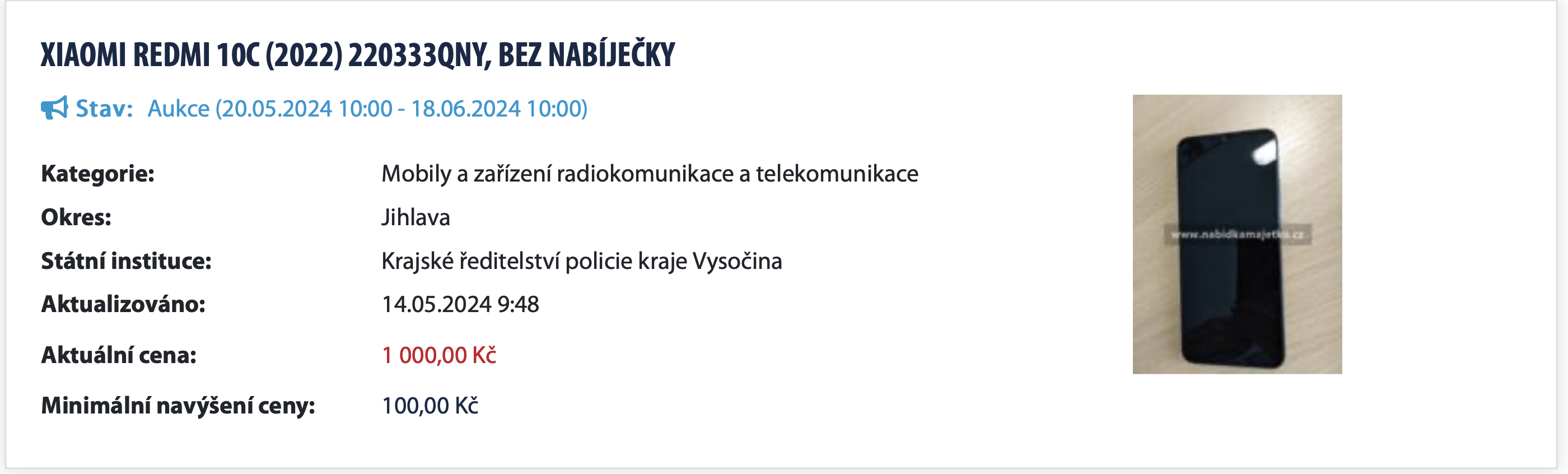 xiaomi redmi 10c front auction